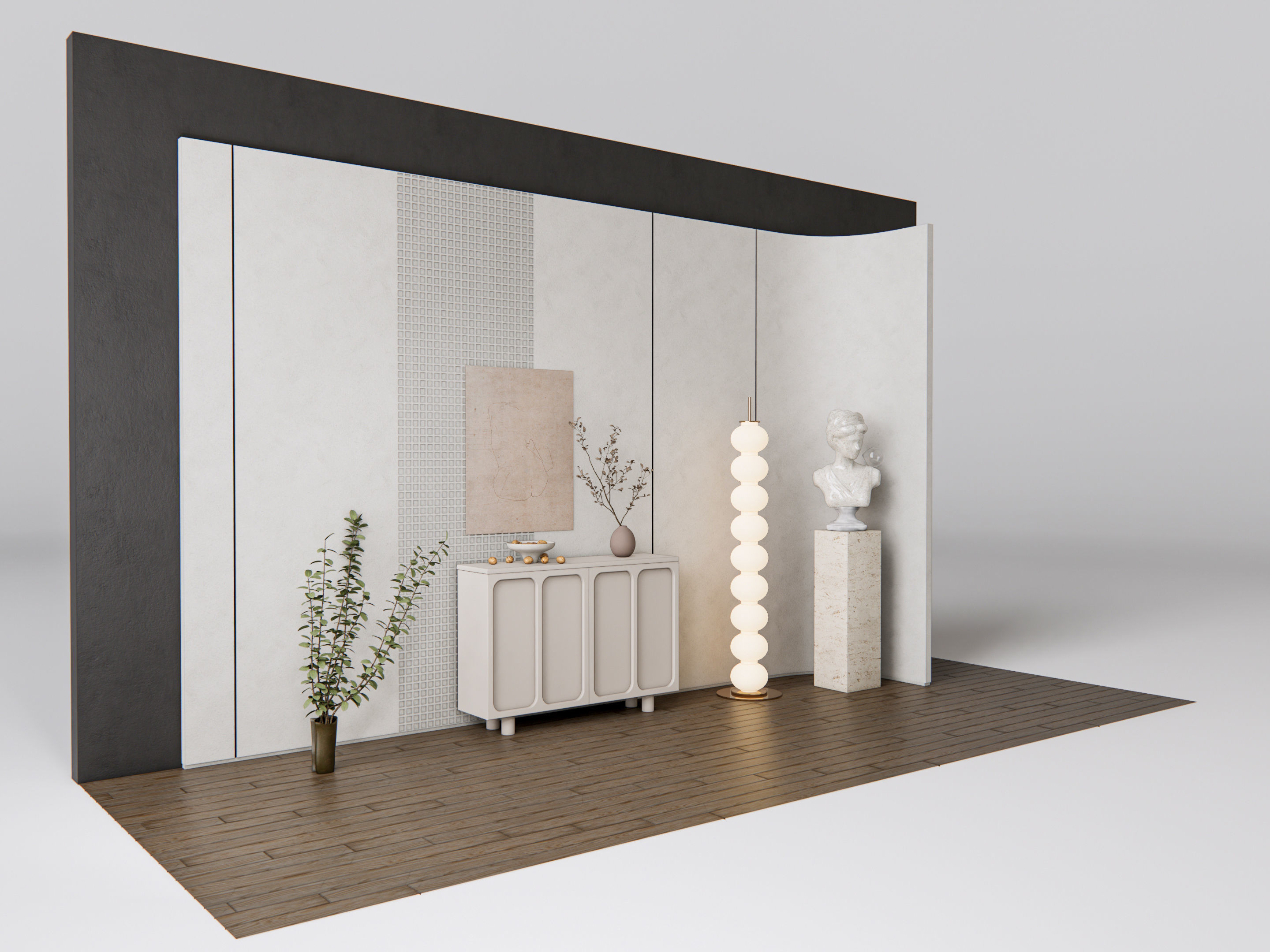 Sideboard with wall panel and flooring 13 3D model_6