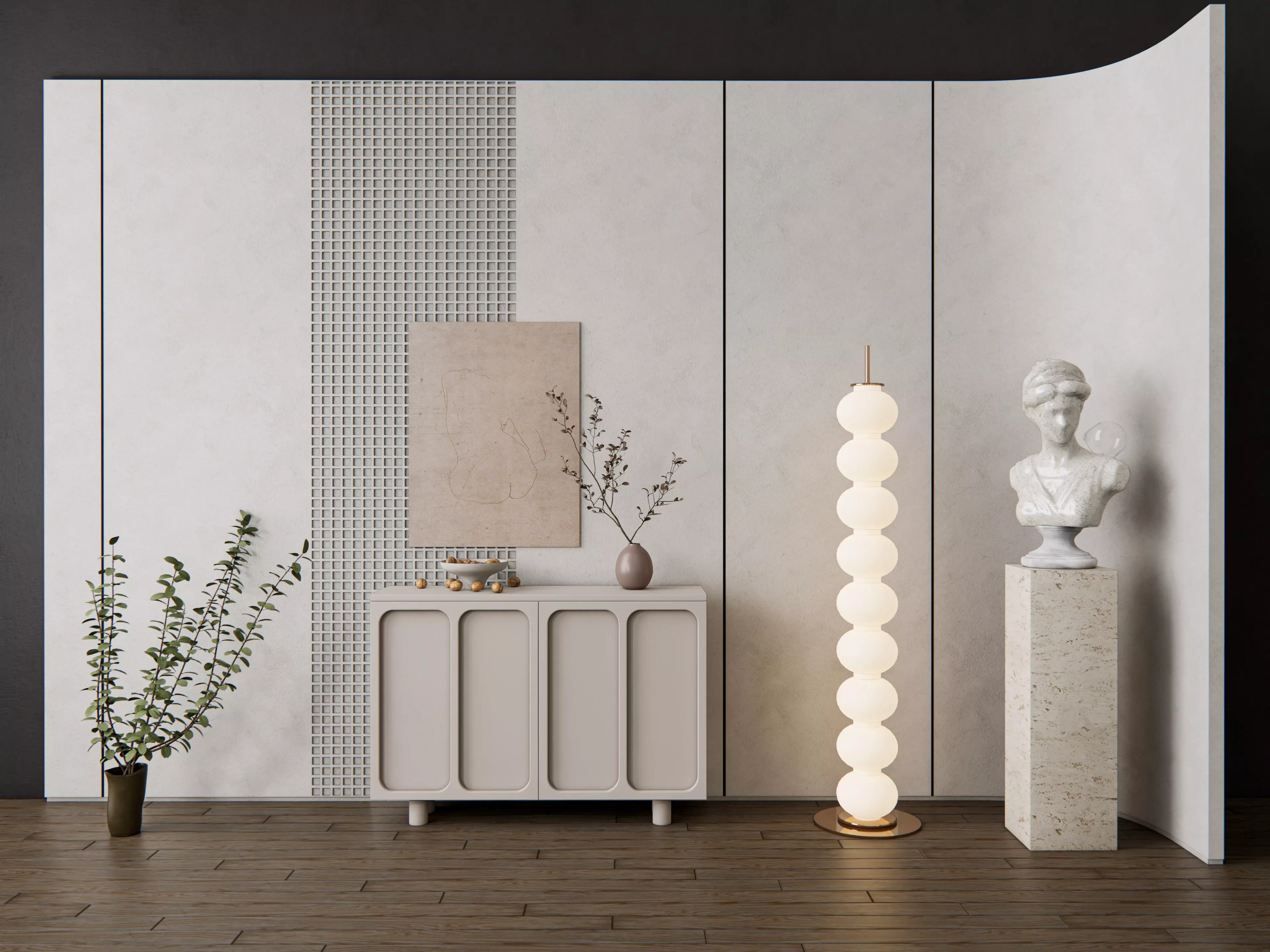 Sideboard with wall panel and flooring 13 3D model_0