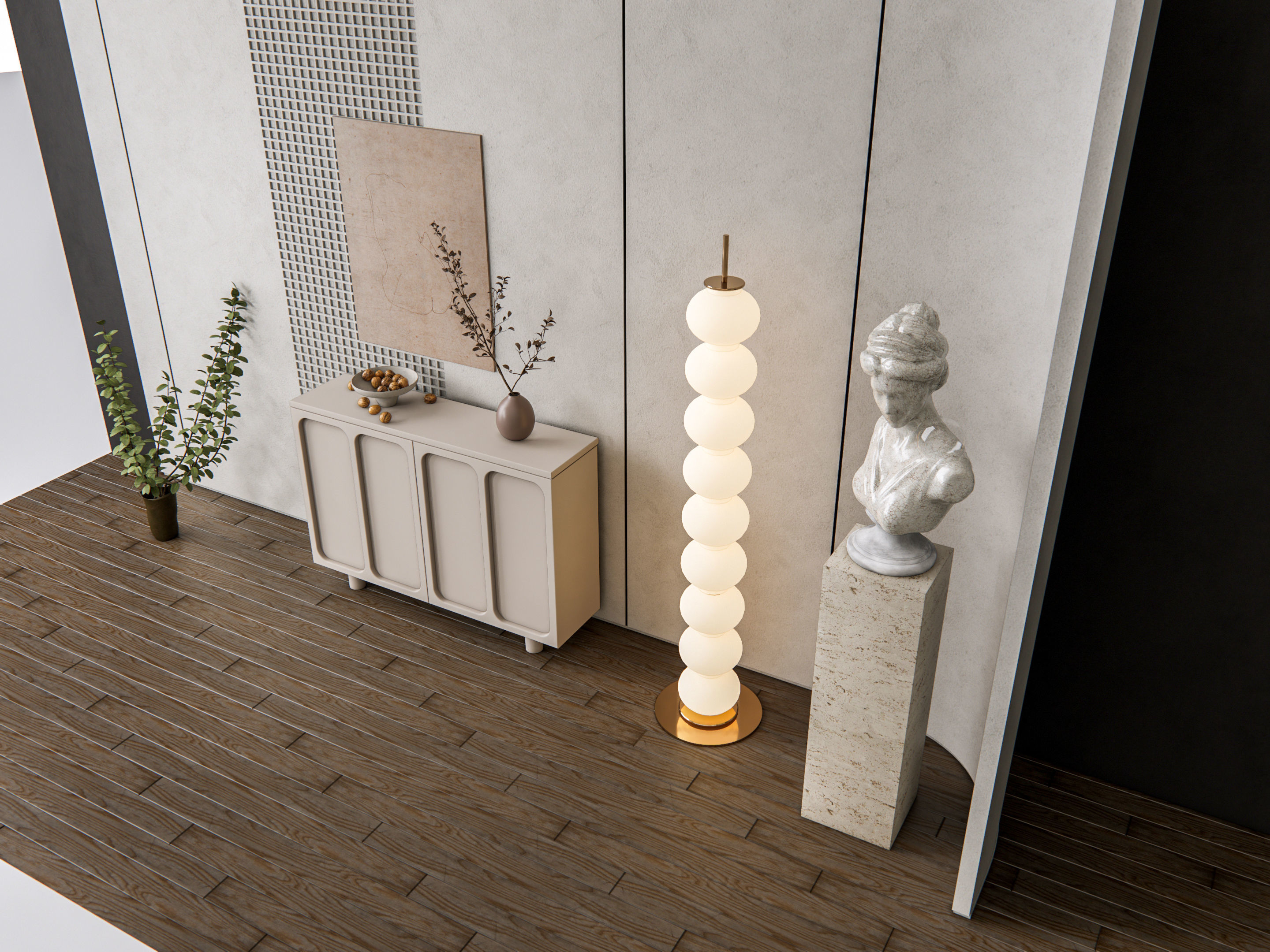 Sideboard with wall panel and flooring 13 3D model_11