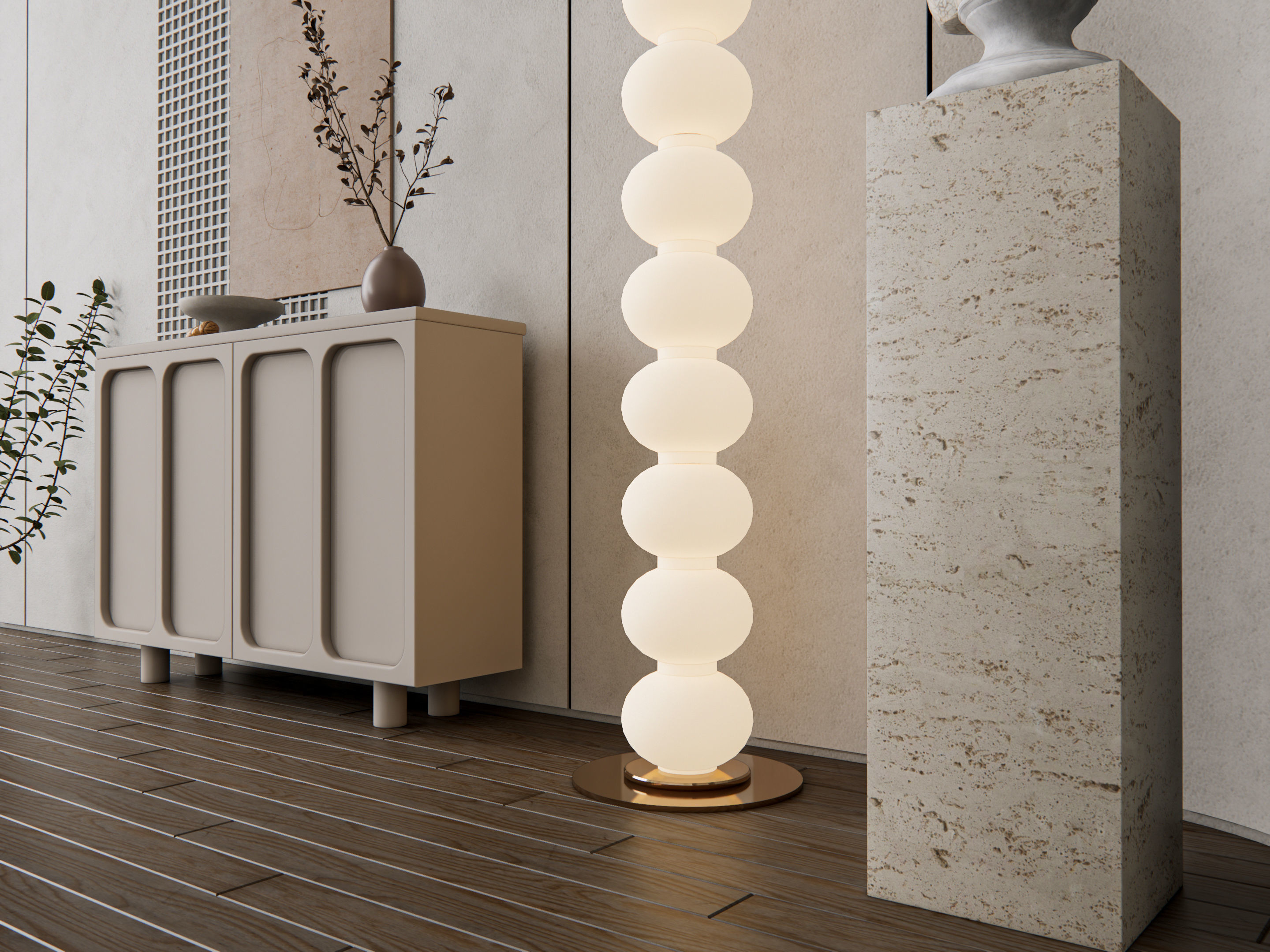 Sideboard with wall panel and flooring 13 3D model_17