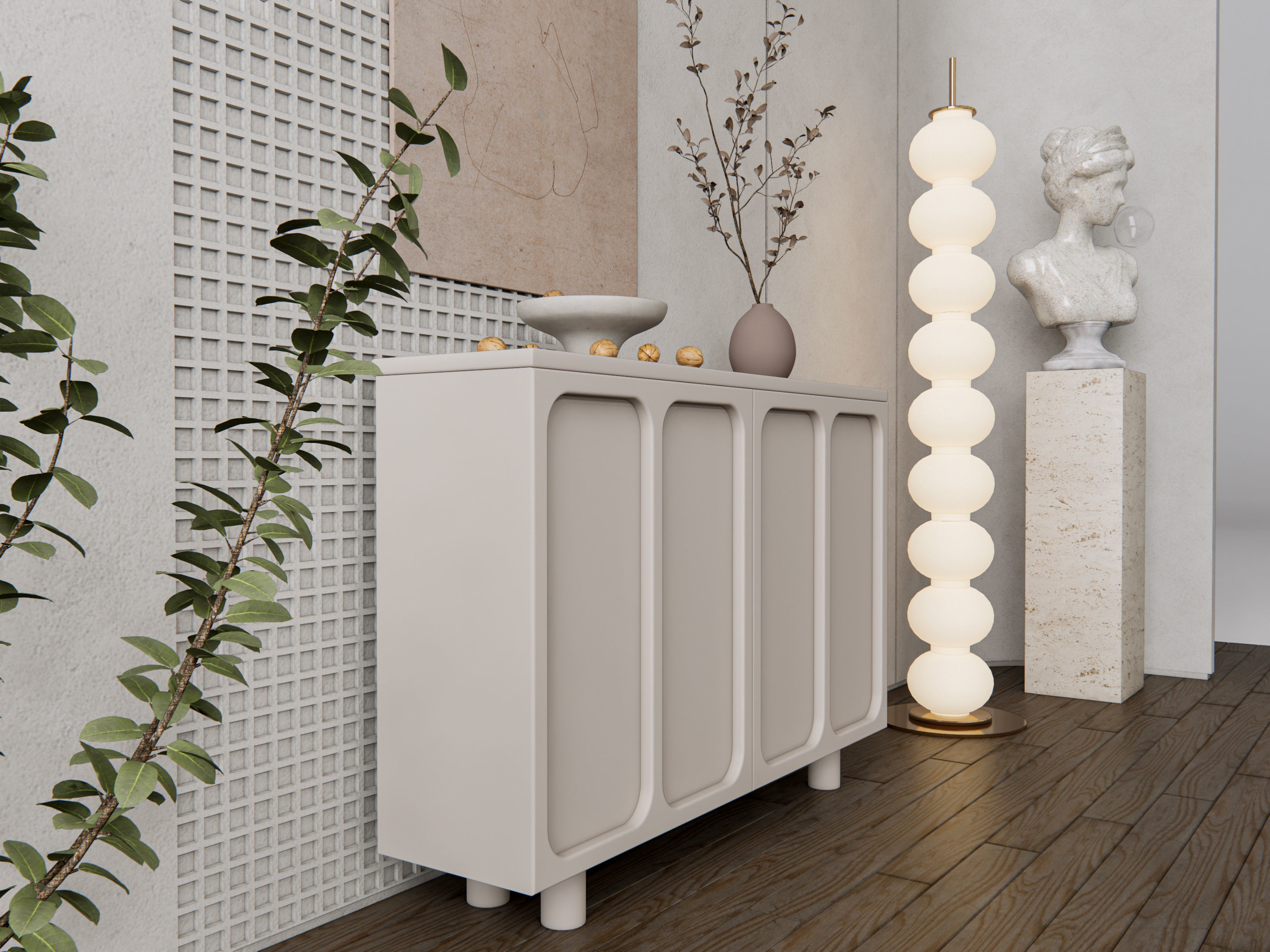 Sideboard with wall panel and flooring 13 3D model_4