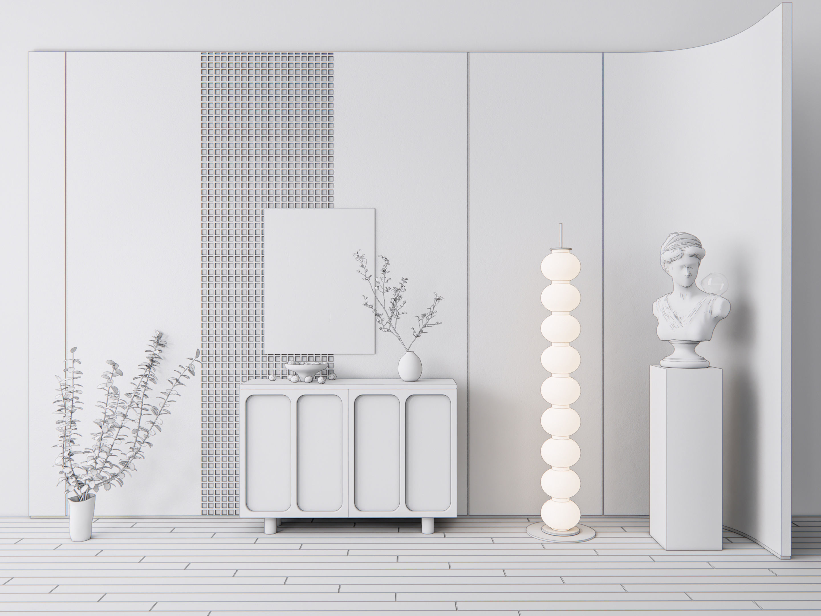 Sideboard with wall panel and flooring 13 3D model_20