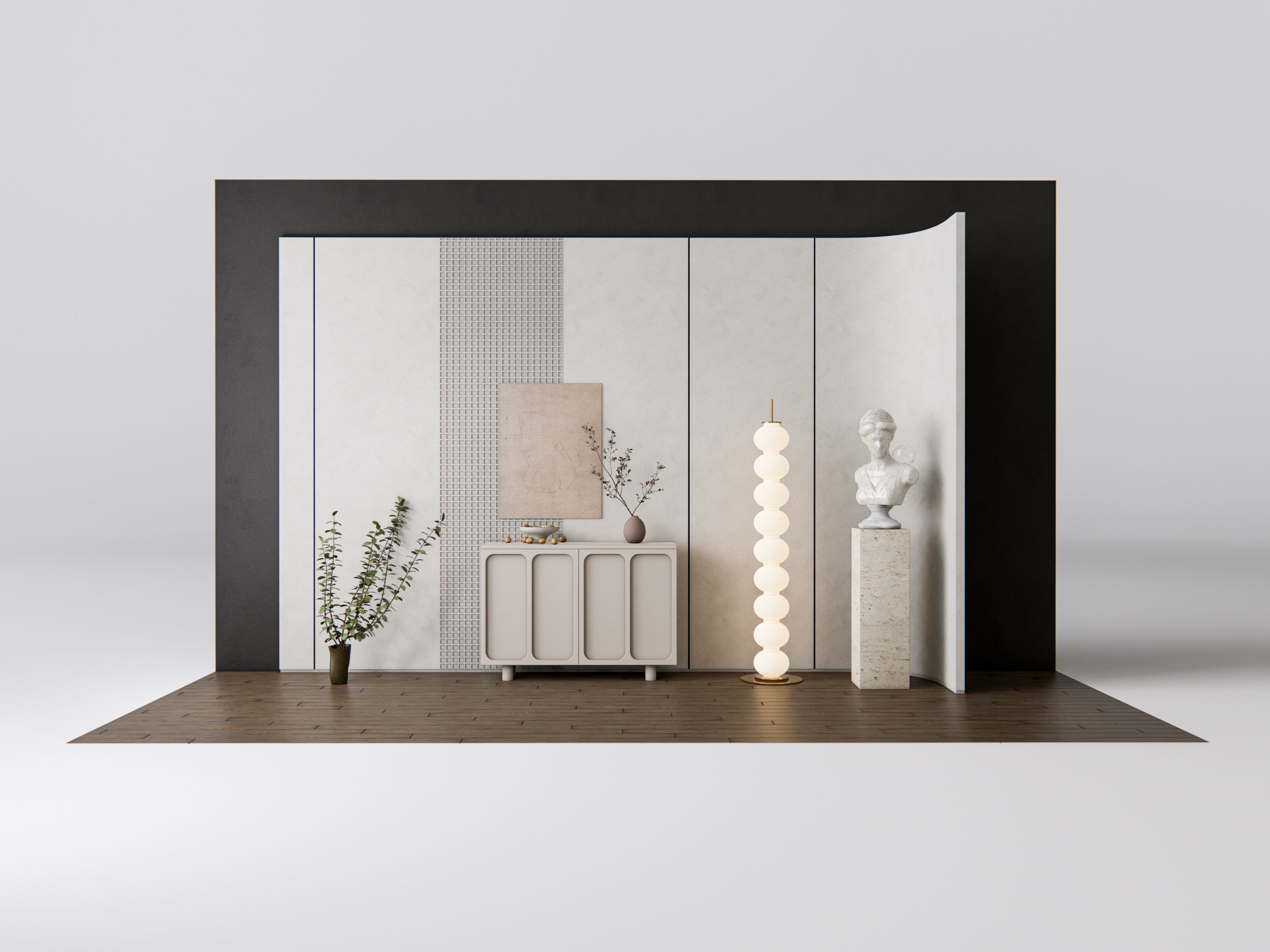 Sideboard with wall panel and flooring 13 3D model_1