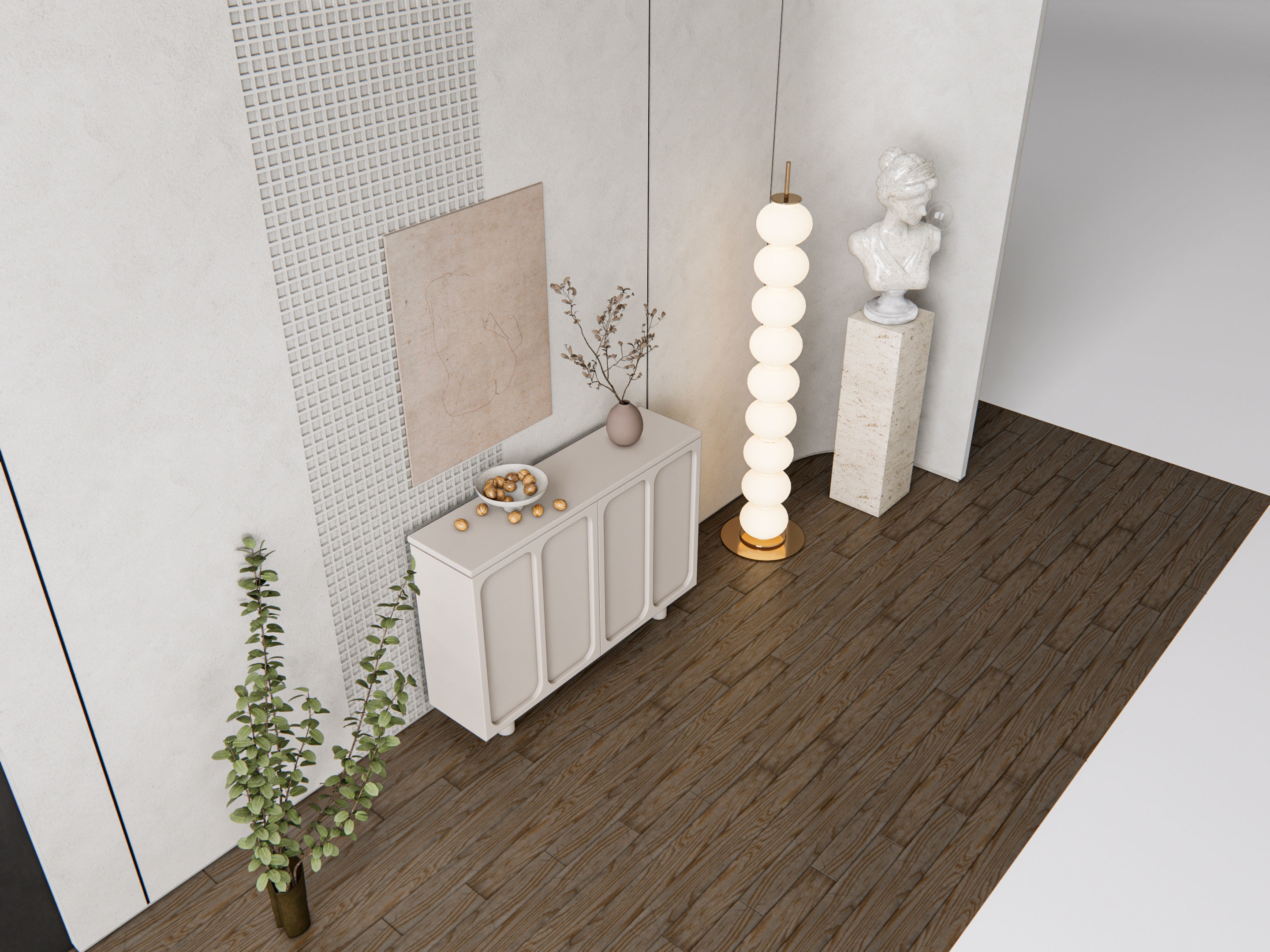 Sideboard with wall panel and flooring 13 3D model_2