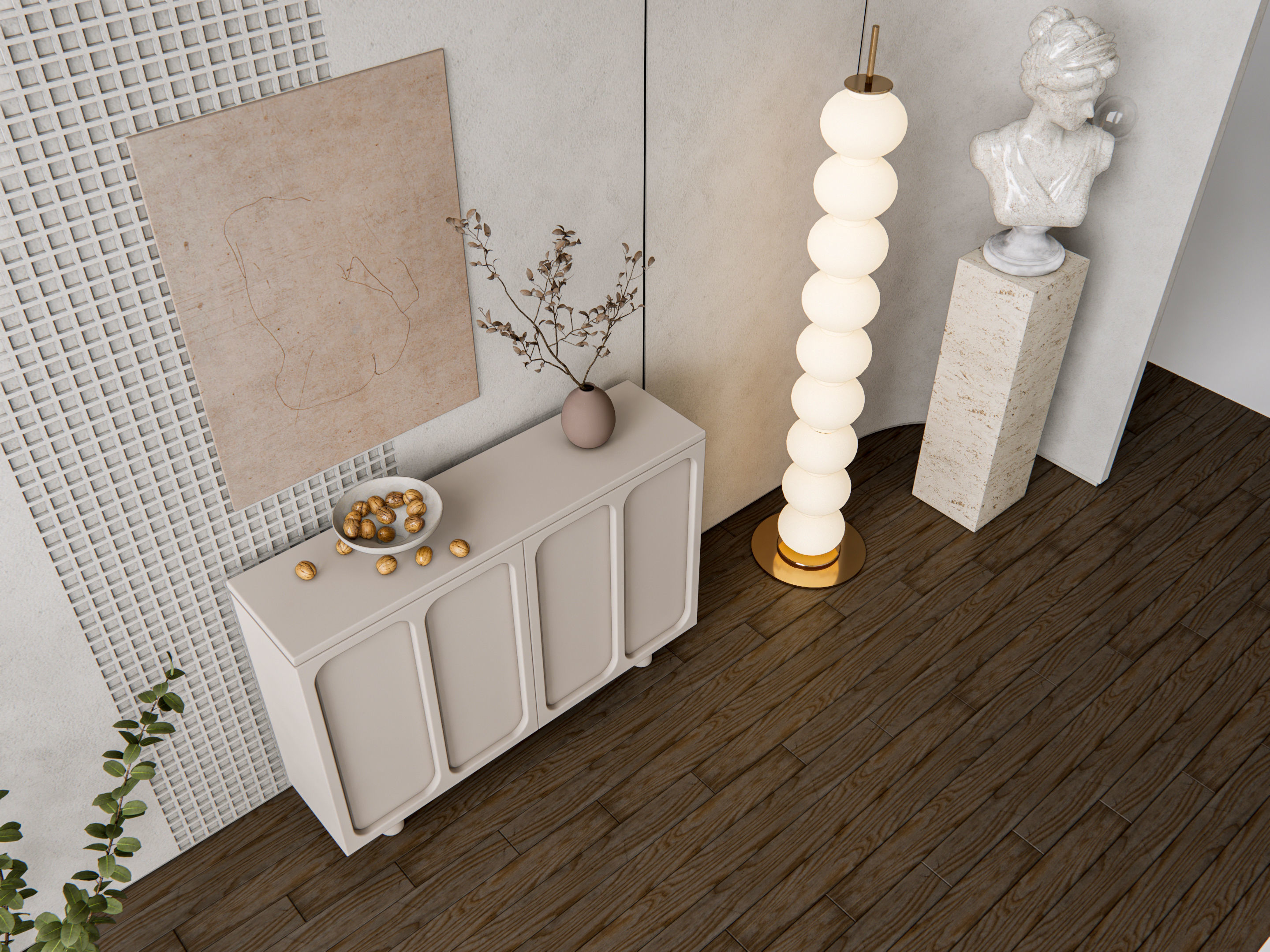 Sideboard with wall panel and flooring 13 3D model_5