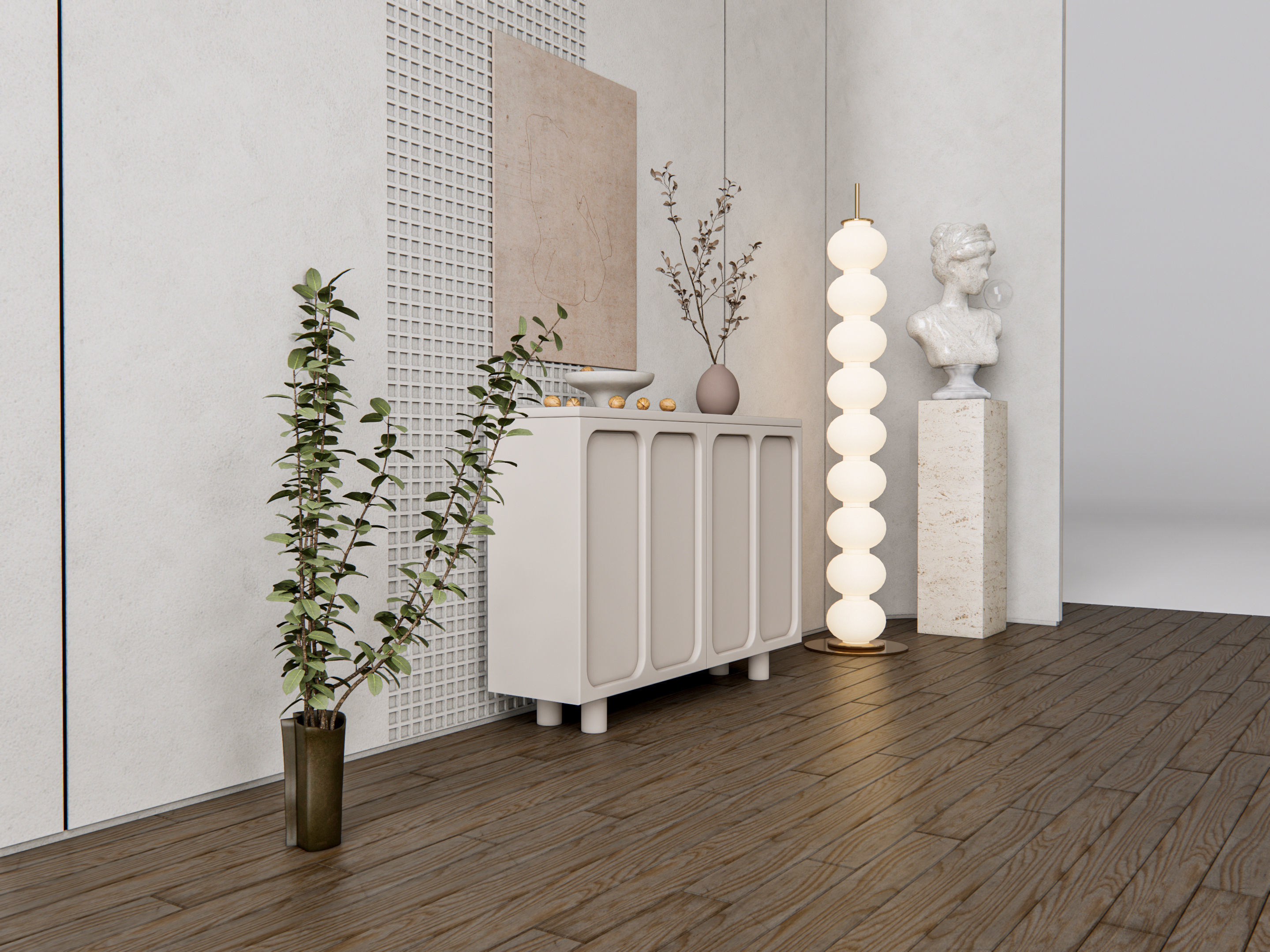 Sideboard with wall panel and flooring 13 3D model_3