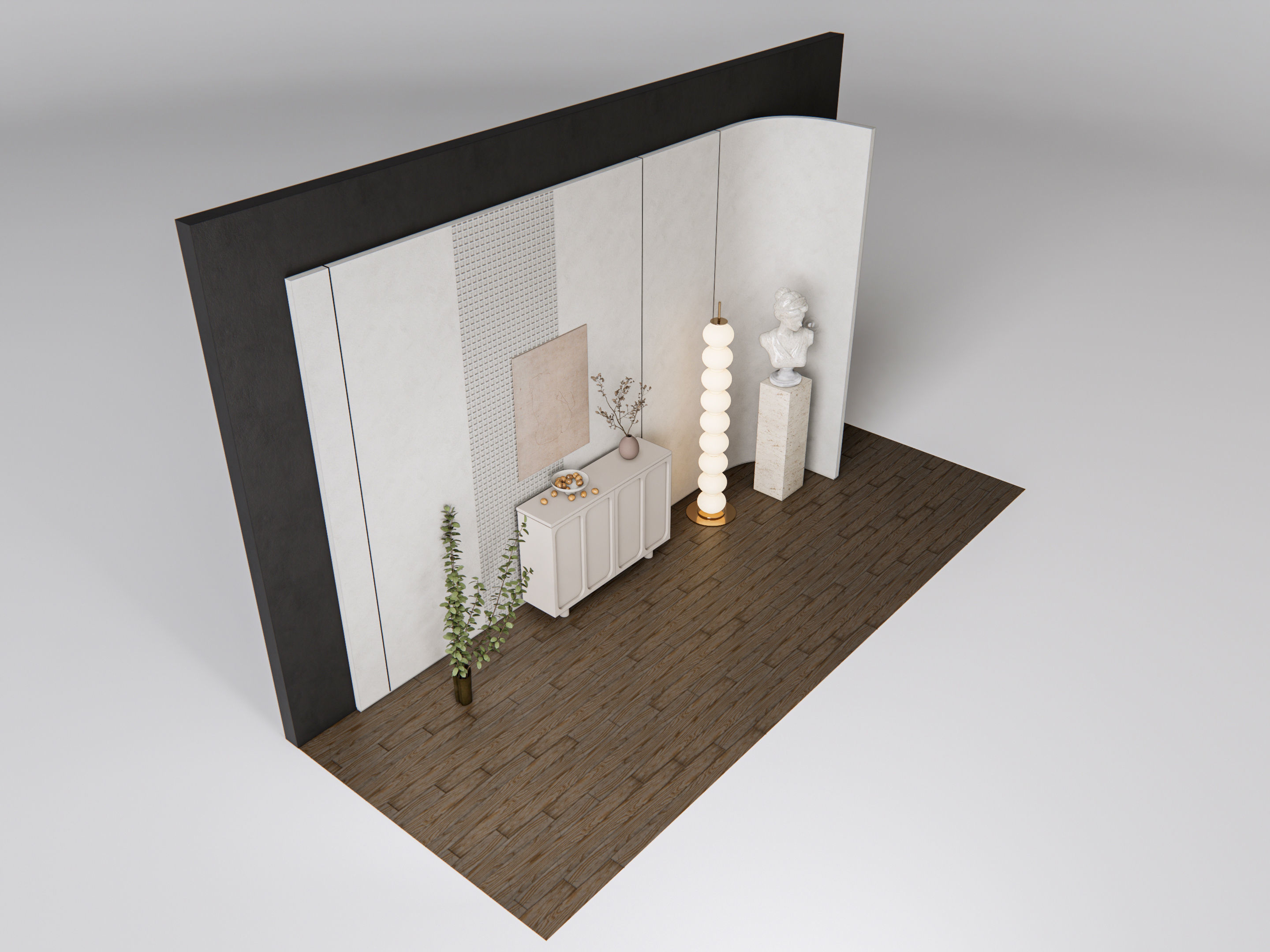 Sideboard with wall panel and flooring 13 3D model_8