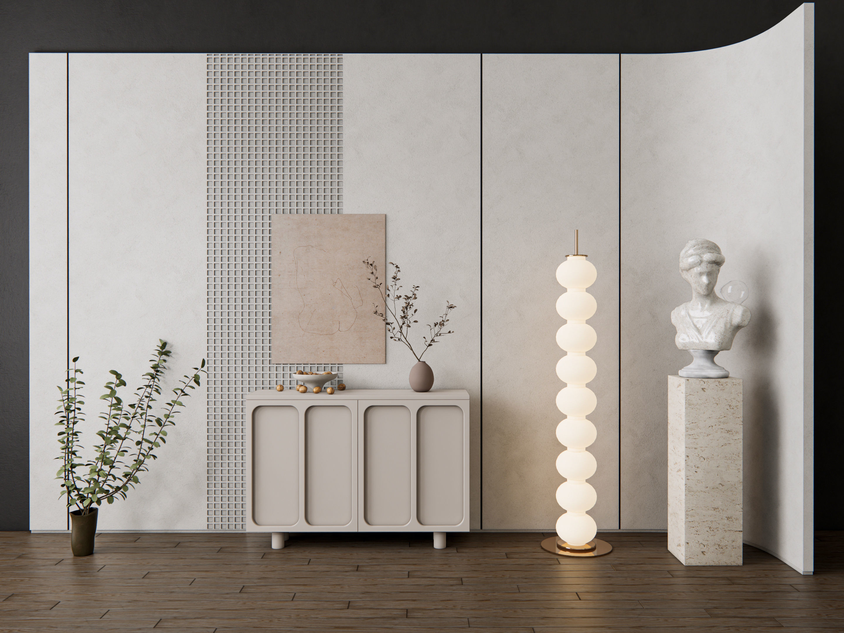 Sideboard with wall panel and flooring 13 3D model_14