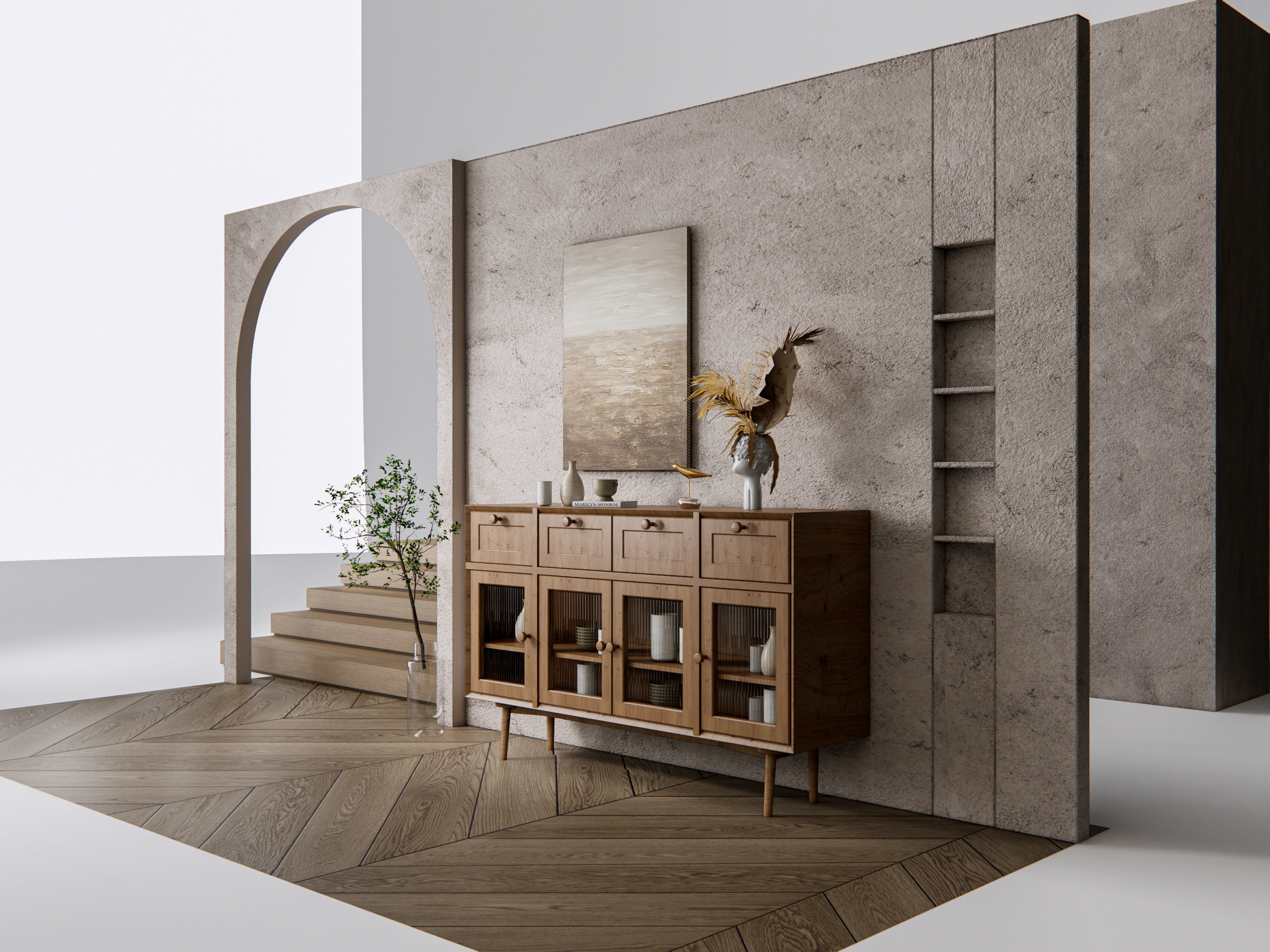 Sideboard with wall panel and flooring 15 3D model_8