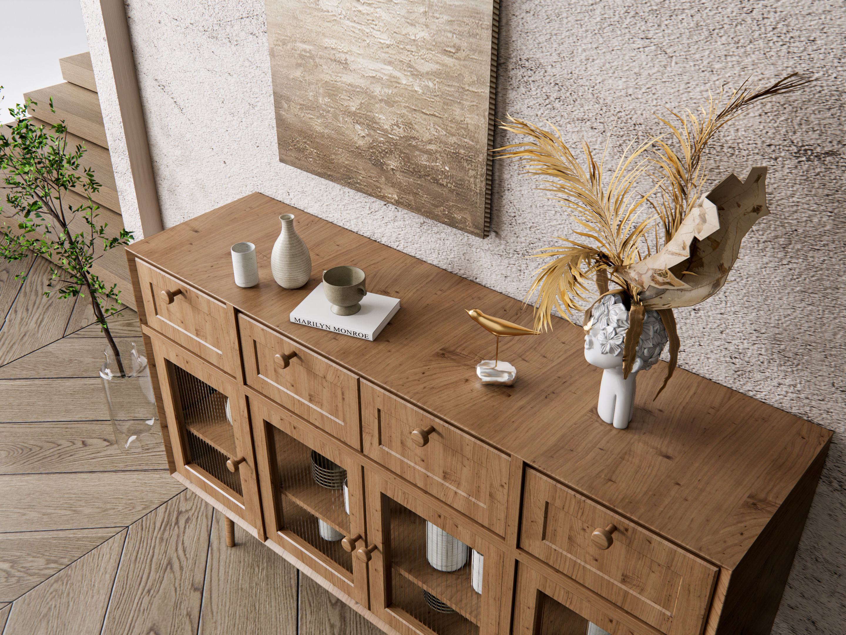 Sideboard with wall panel and flooring 15 3D model_12