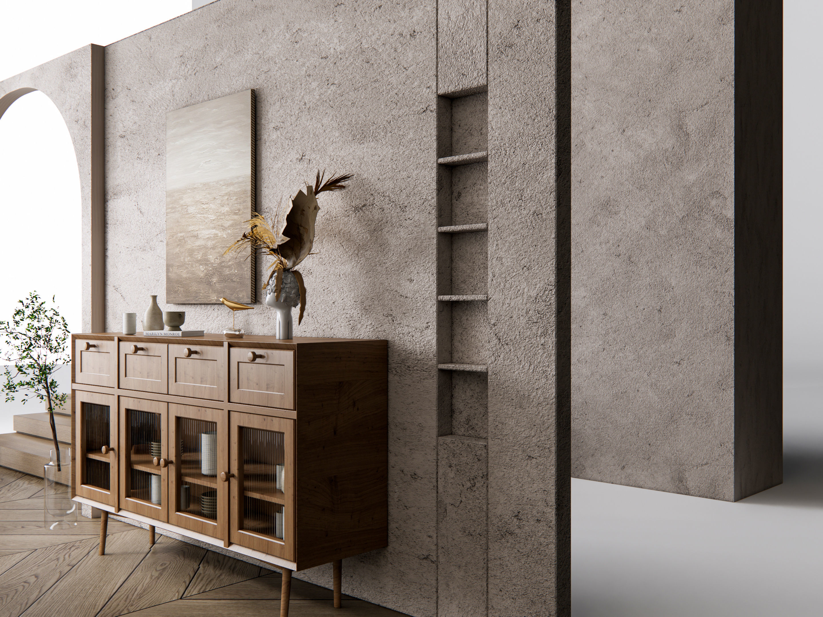 Sideboard with wall panel and flooring 15 3D model_9