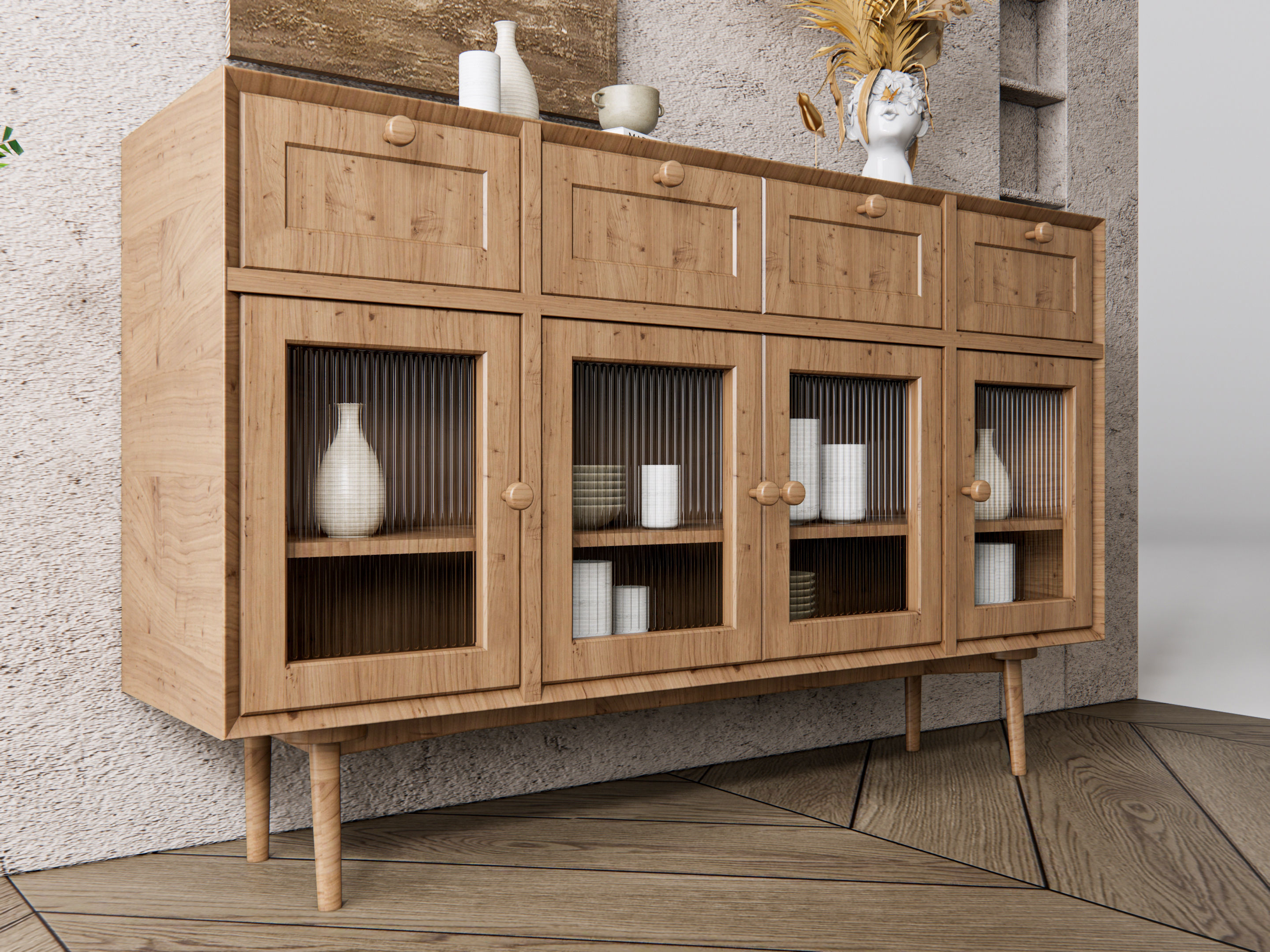 Sideboard with wall panel and flooring 15 3D model_6