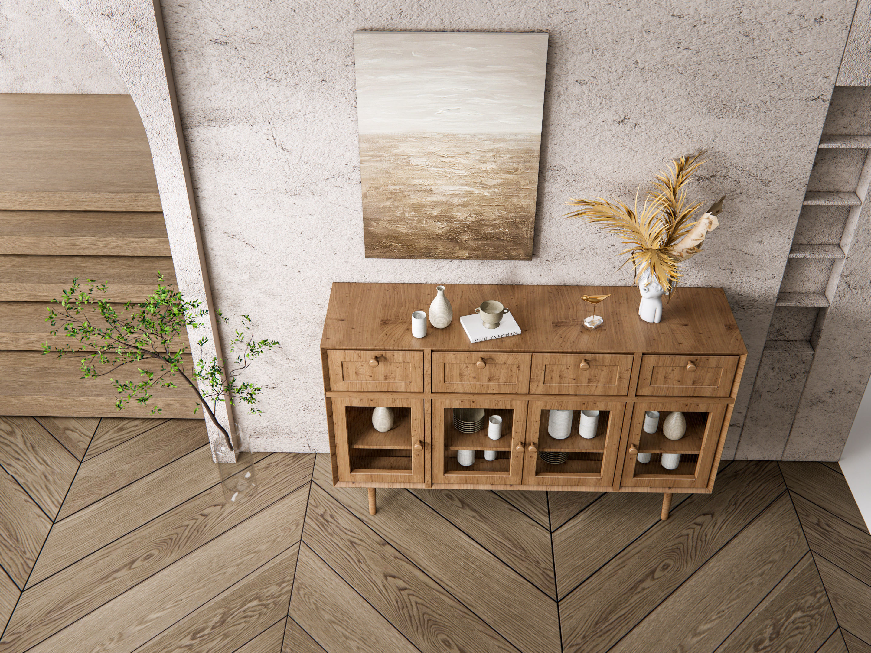 Sideboard with wall panel and flooring 15 3D model_16