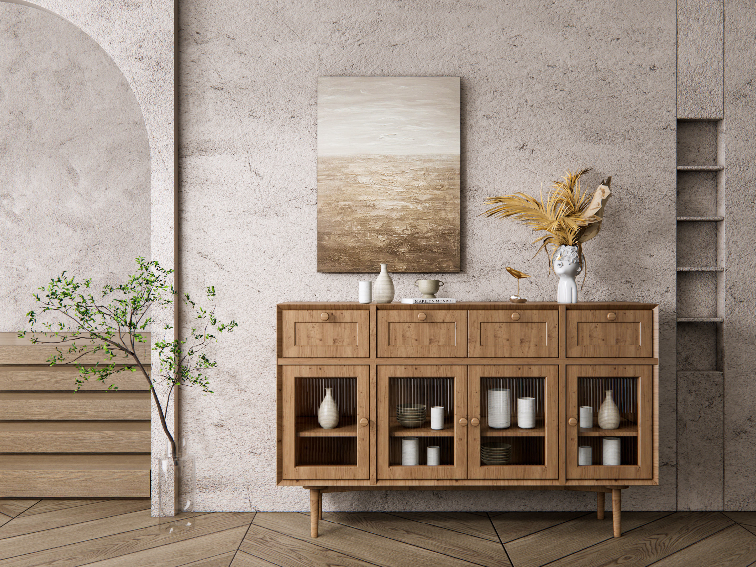 Sideboard with wall panel and flooring 15 3D model_19