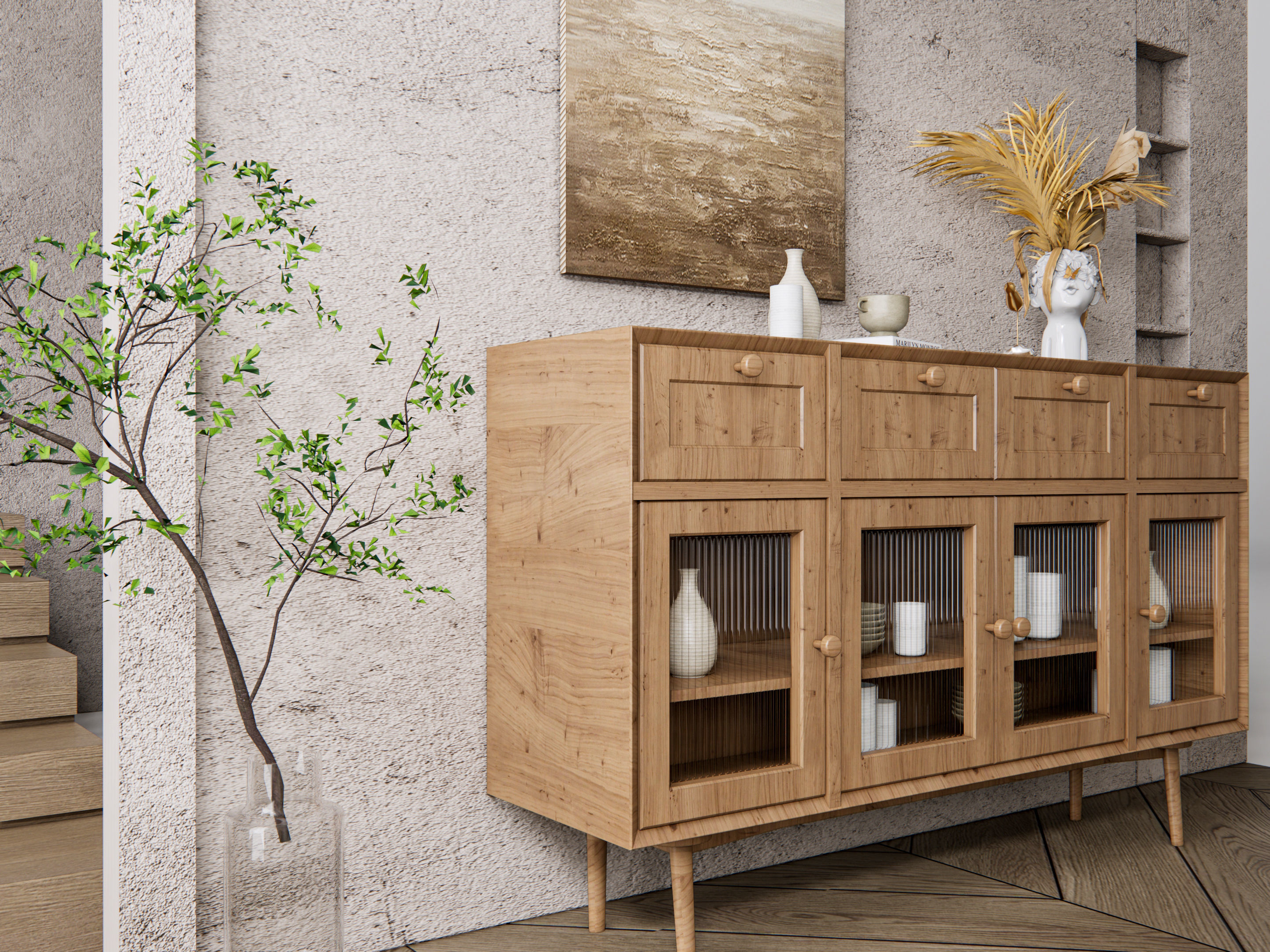Sideboard with wall panel and flooring 15 3D model_4