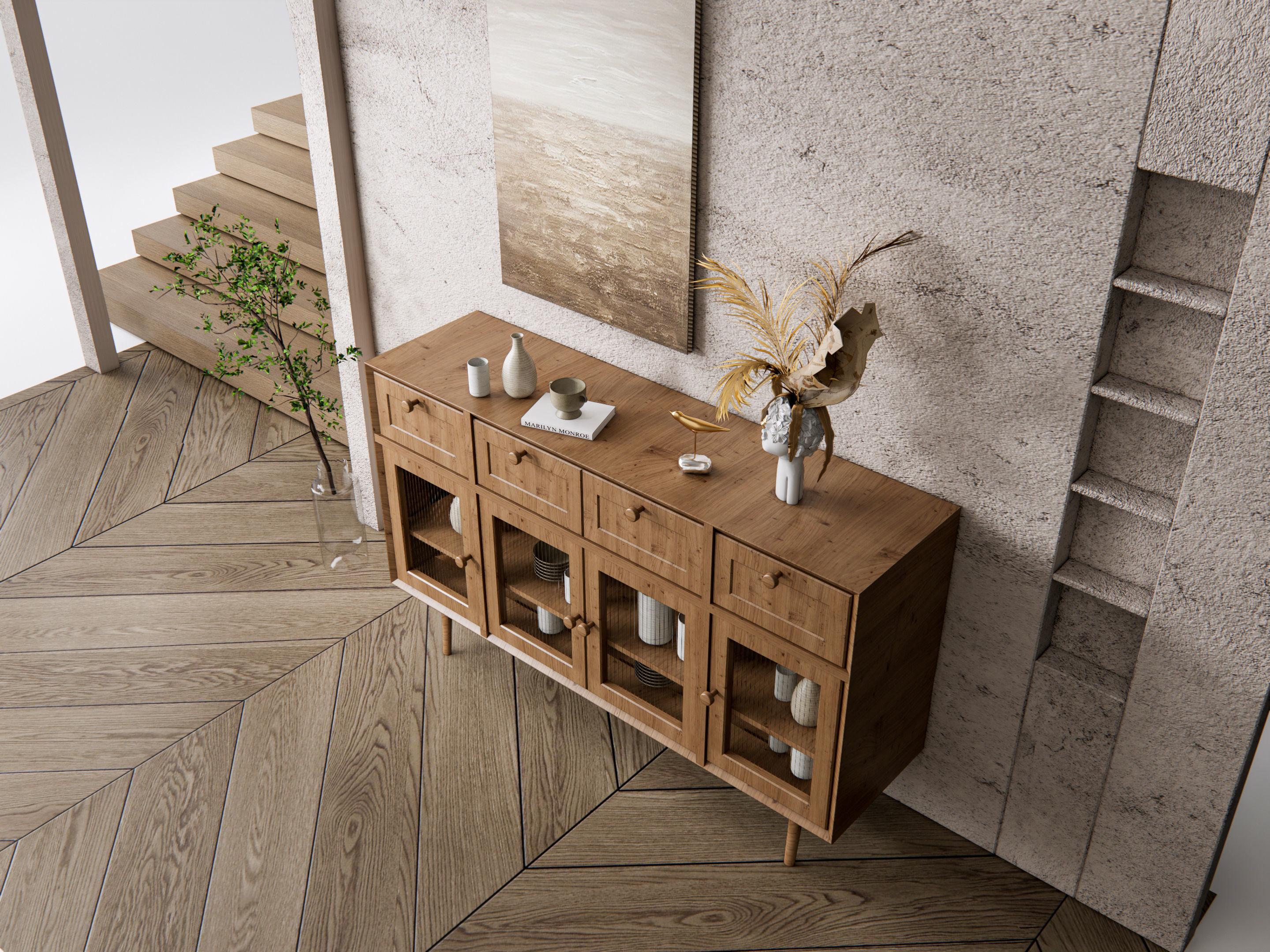 Sideboard with wall panel and flooring 15 3D model_11