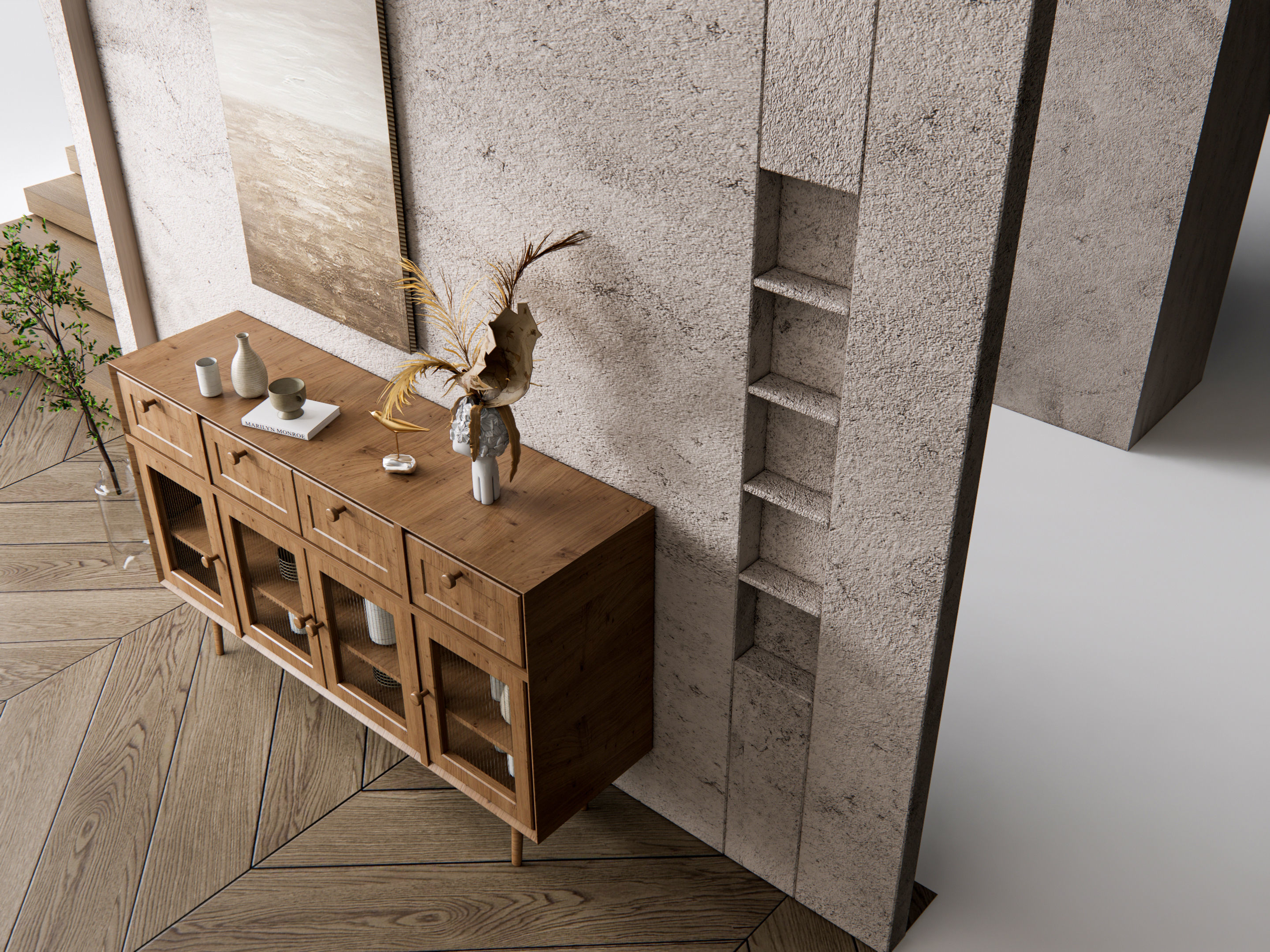 Sideboard with wall panel and flooring 15 3D model_10