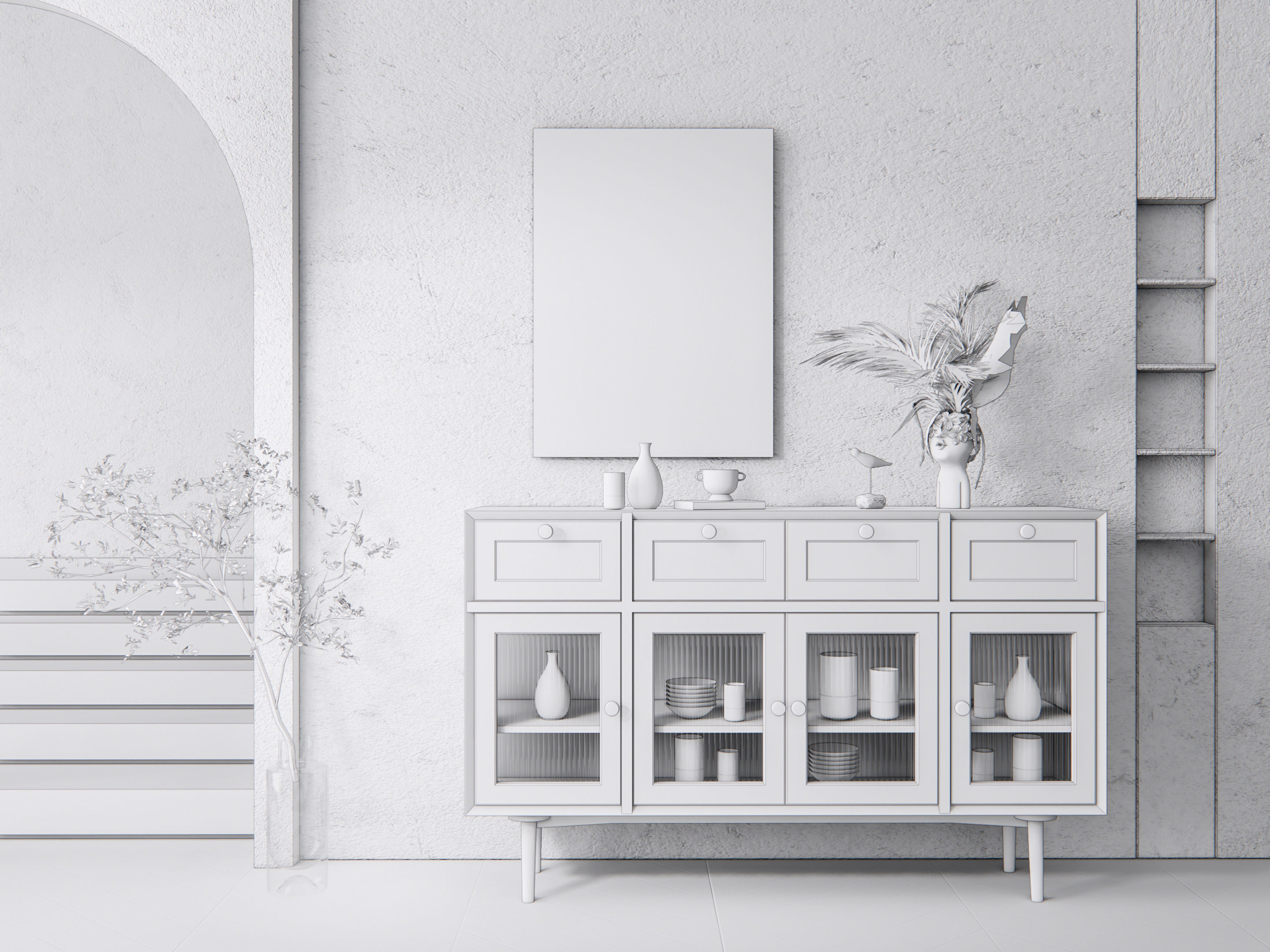 Sideboard with wall panel and flooring 15 3D model_18