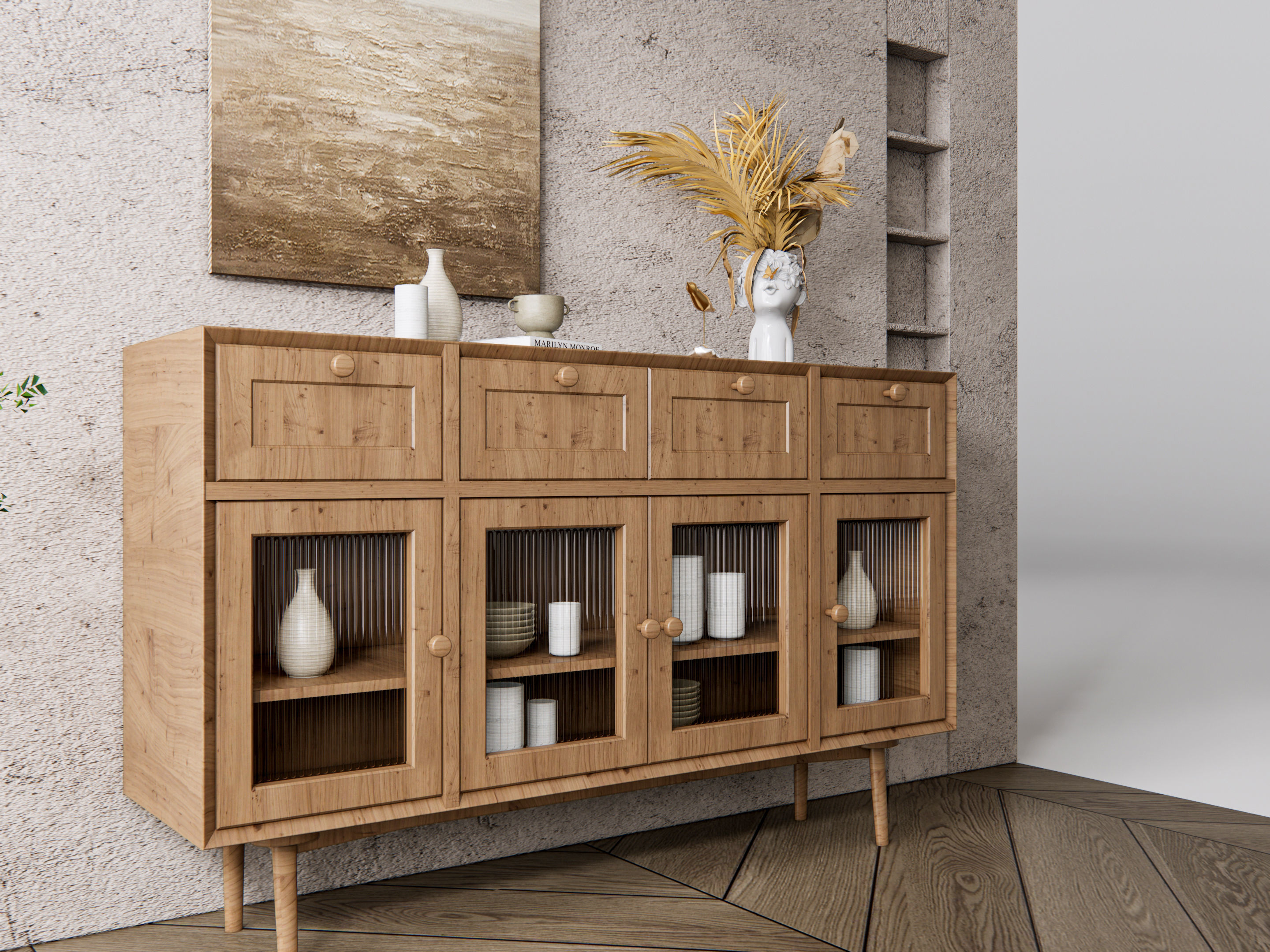 Sideboard with wall panel and flooring 15 3D model_5