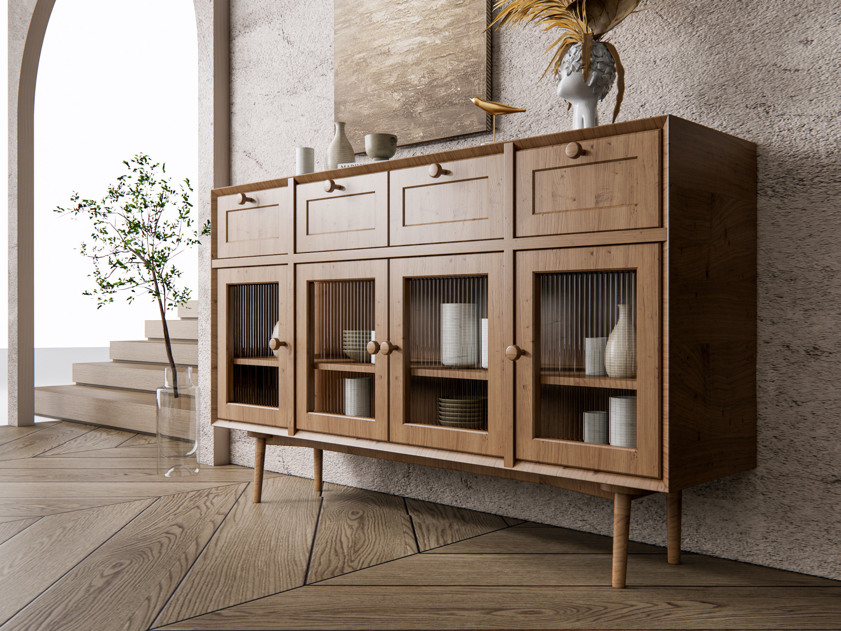 Sideboard with wall panel and flooring 15 3D model_7