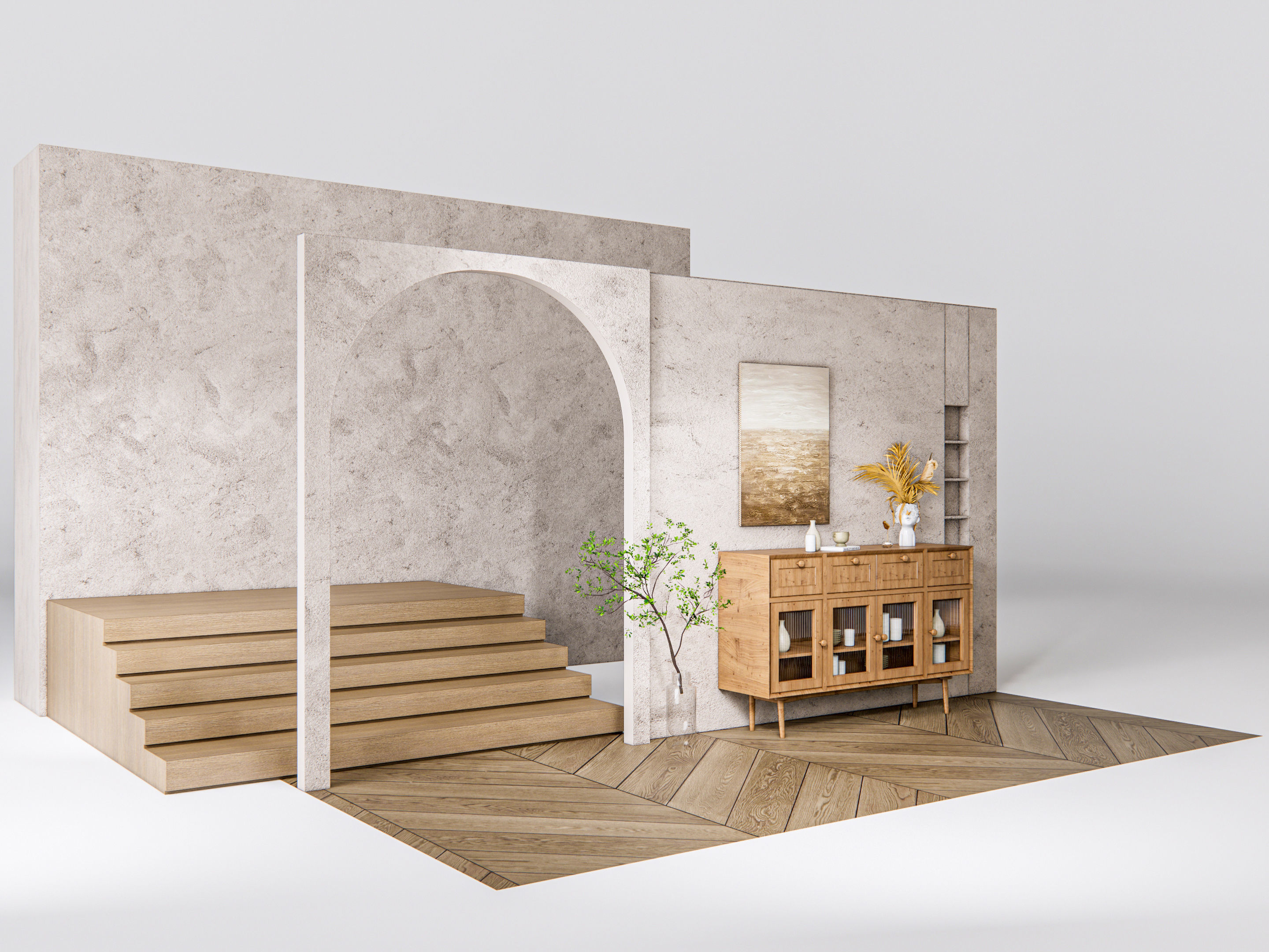 Sideboard with wall panel and flooring 15 3D model_2