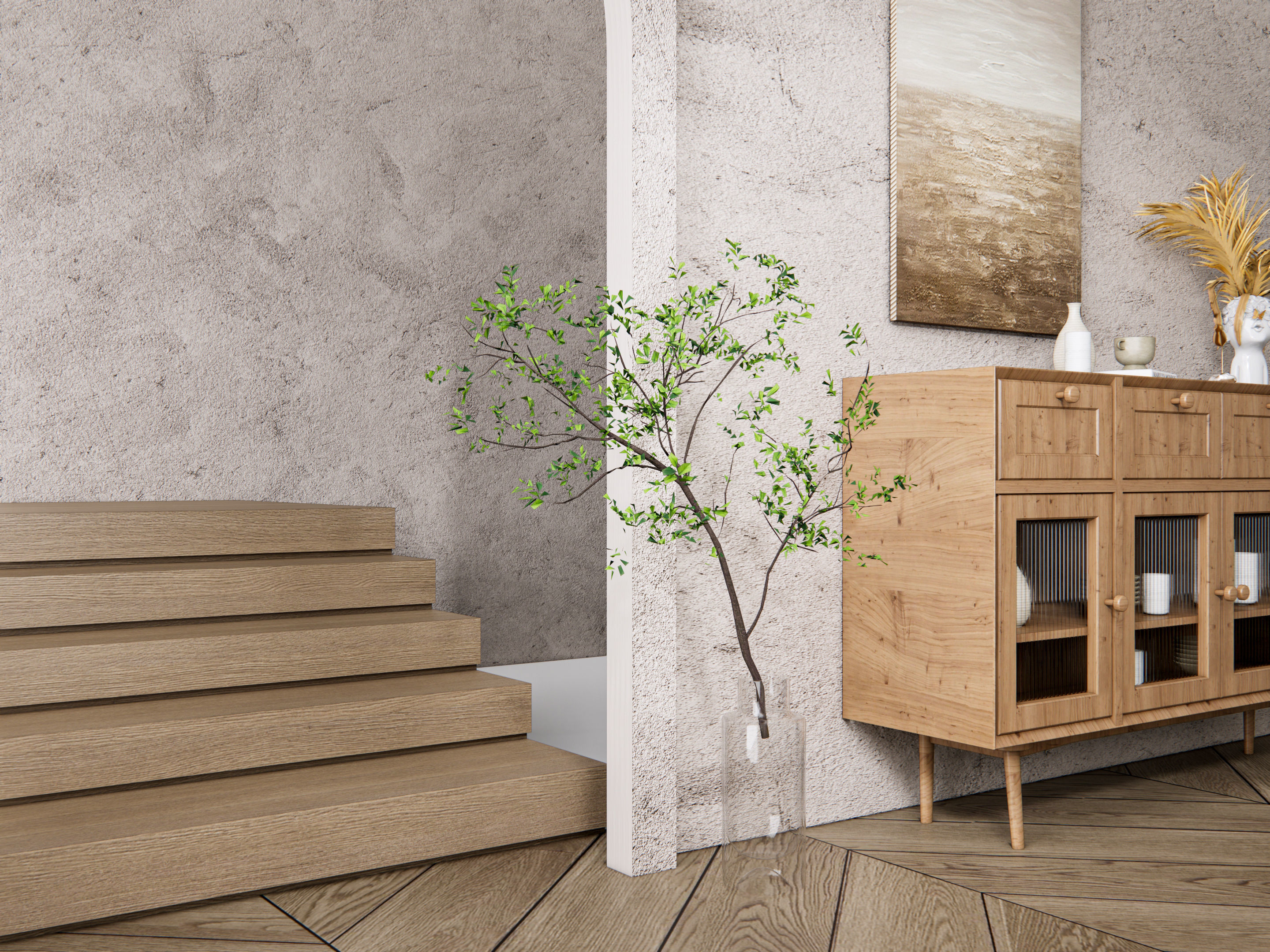 Sideboard with wall panel and flooring 15 3D model_3
