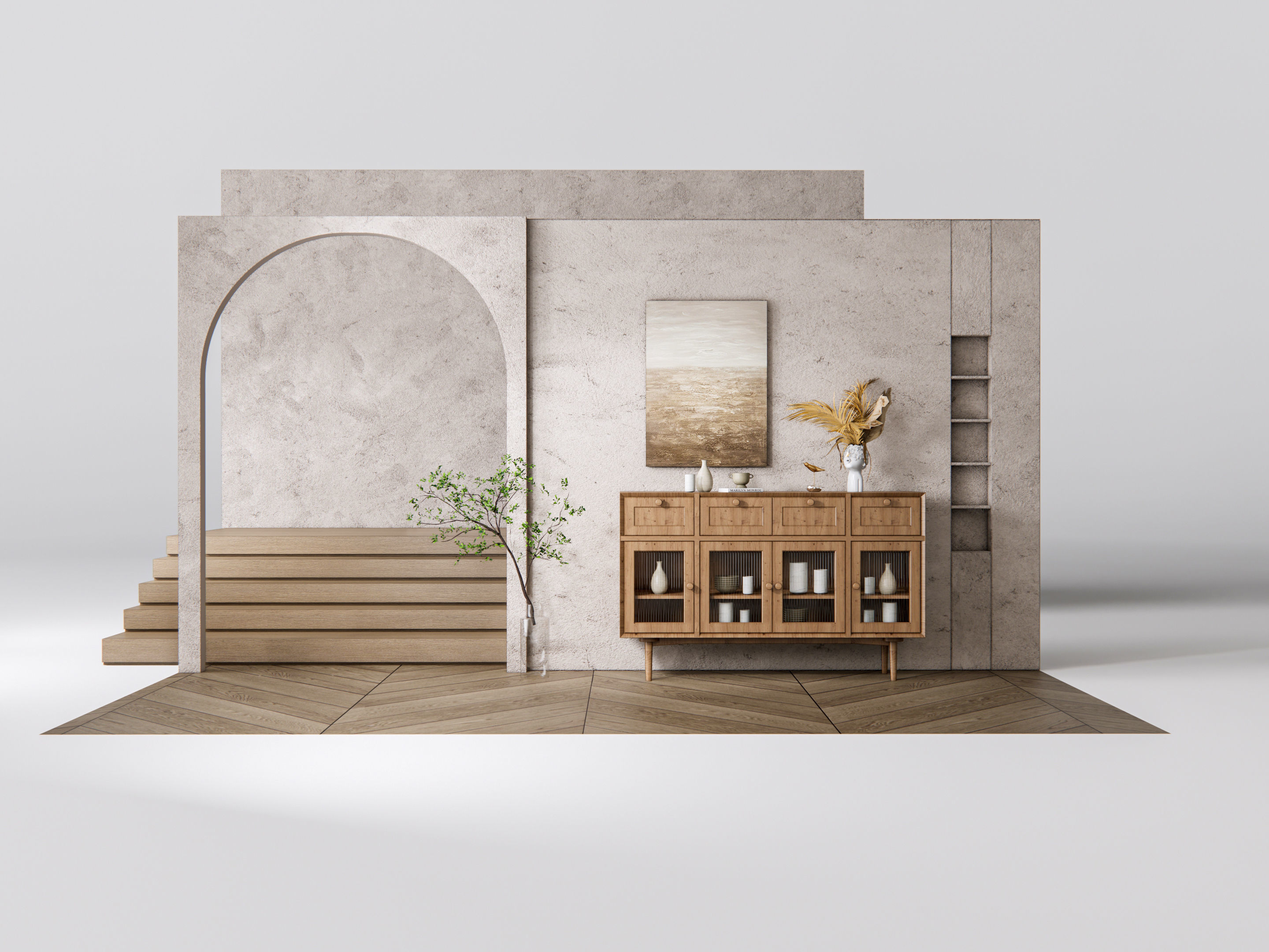 Sideboard with wall panel and flooring 15 3D model_1