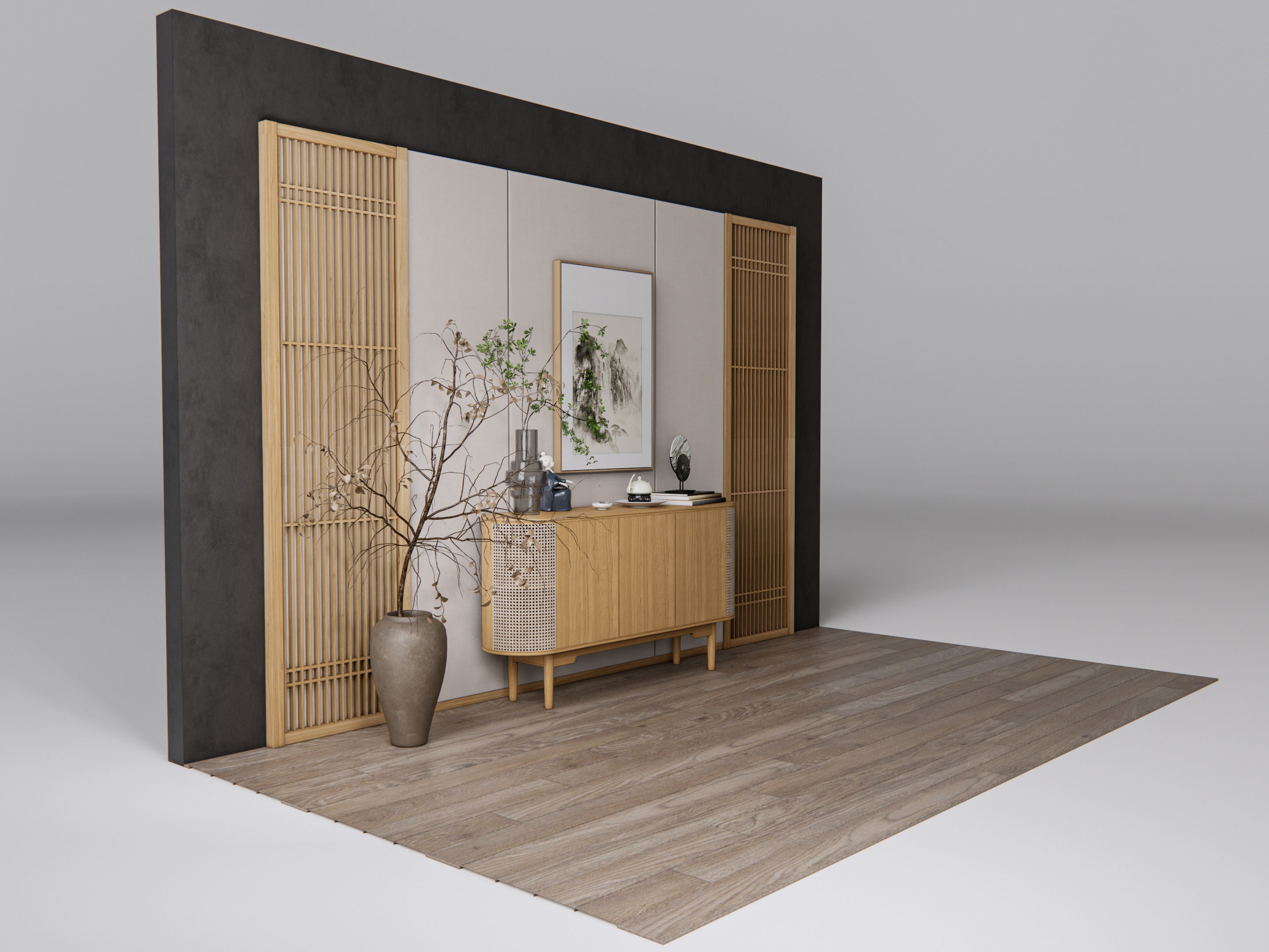 Sideboard with wall panel and flooring 17 3D model_2