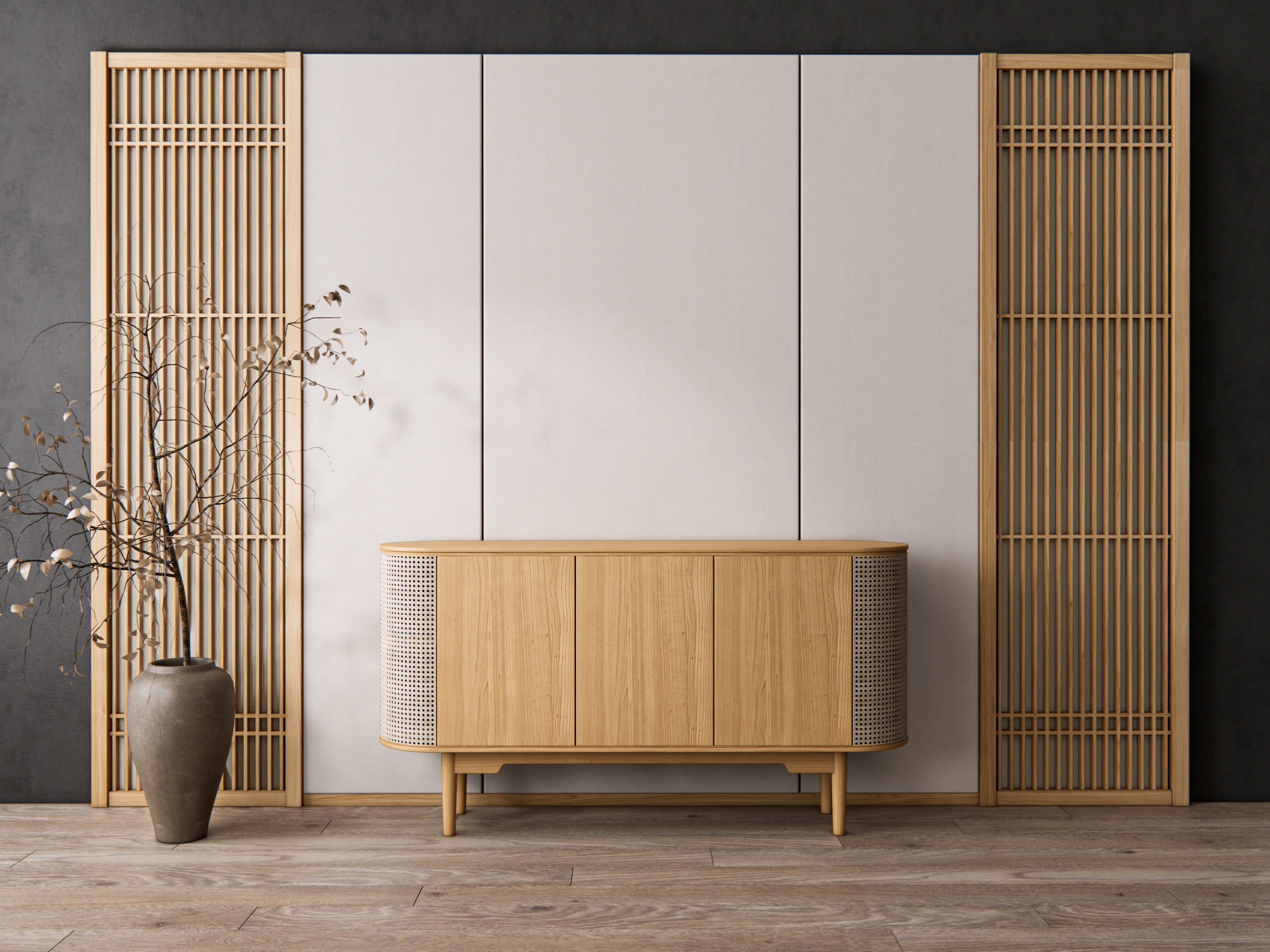 Sideboard with wall panel and flooring 17 3D model_11