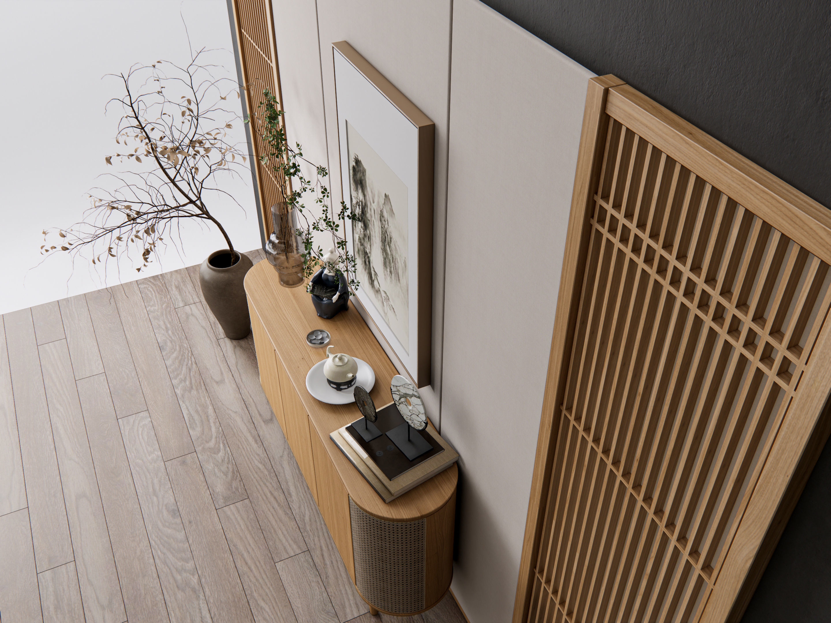 Sideboard with wall panel and flooring 17 3D model_10