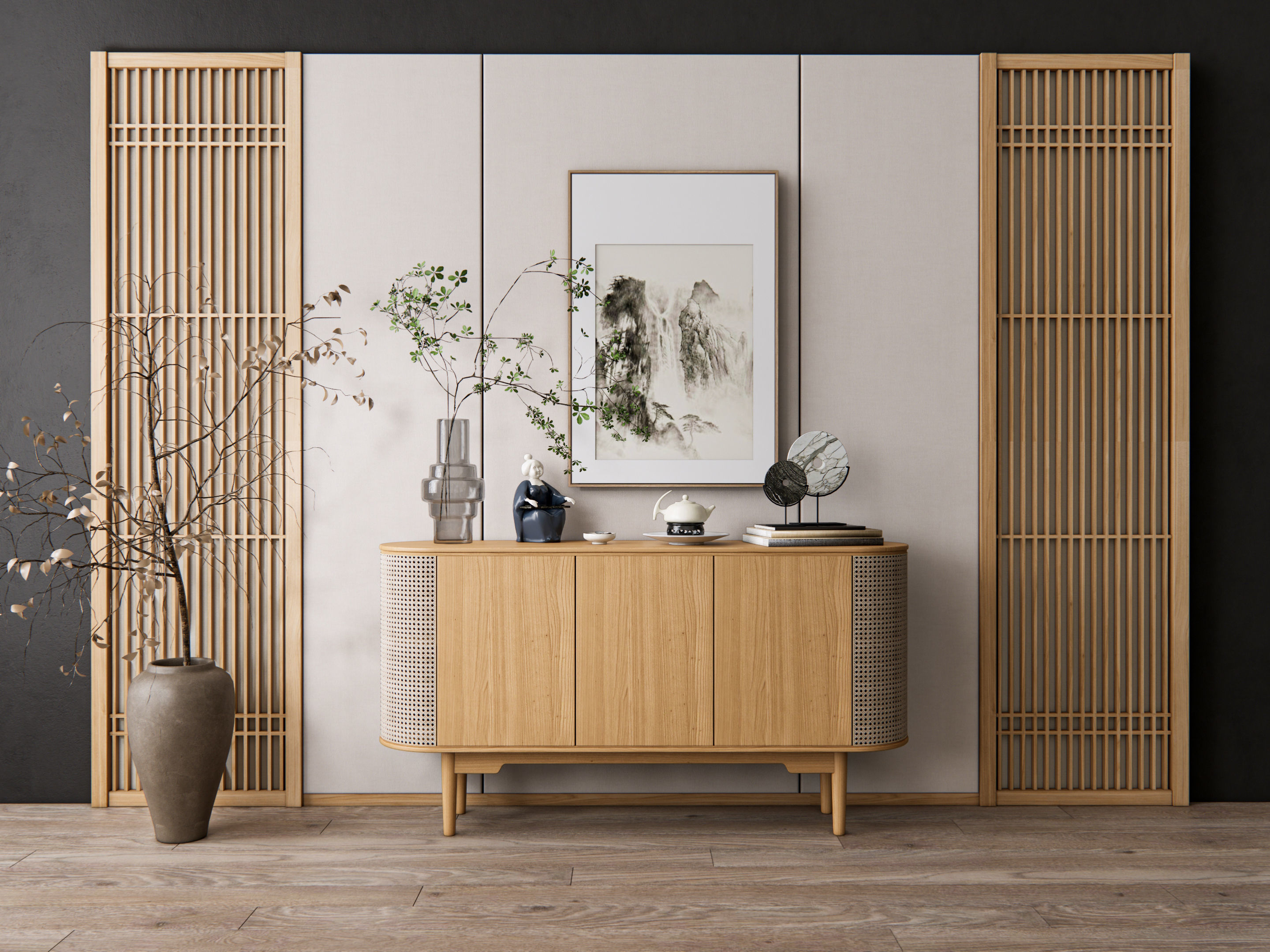 Sideboard with wall panel and flooring 17 3D model_19