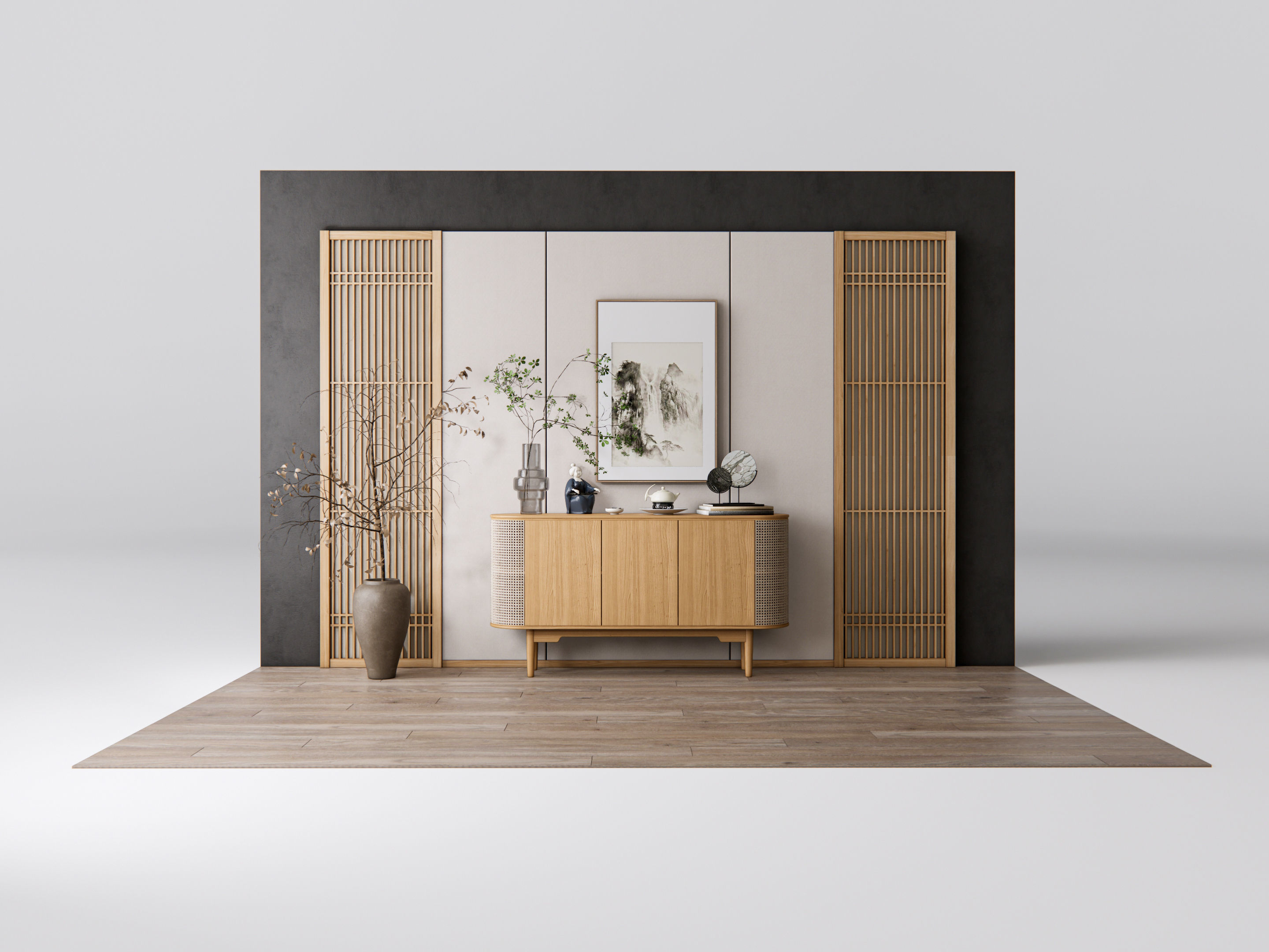 Sideboard with wall panel and flooring 17 3D model_1