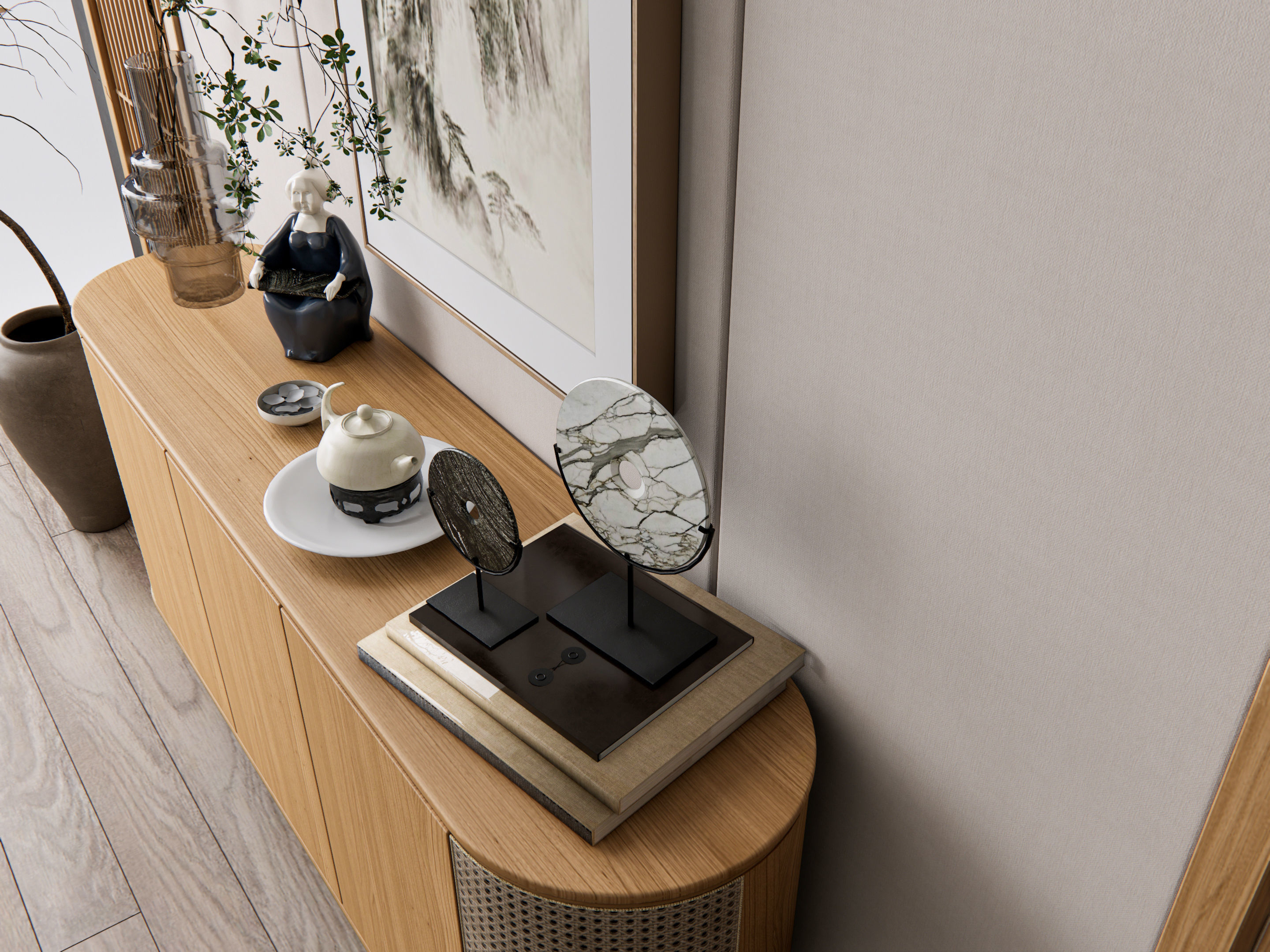 Sideboard with wall panel and flooring 17 3D model_9