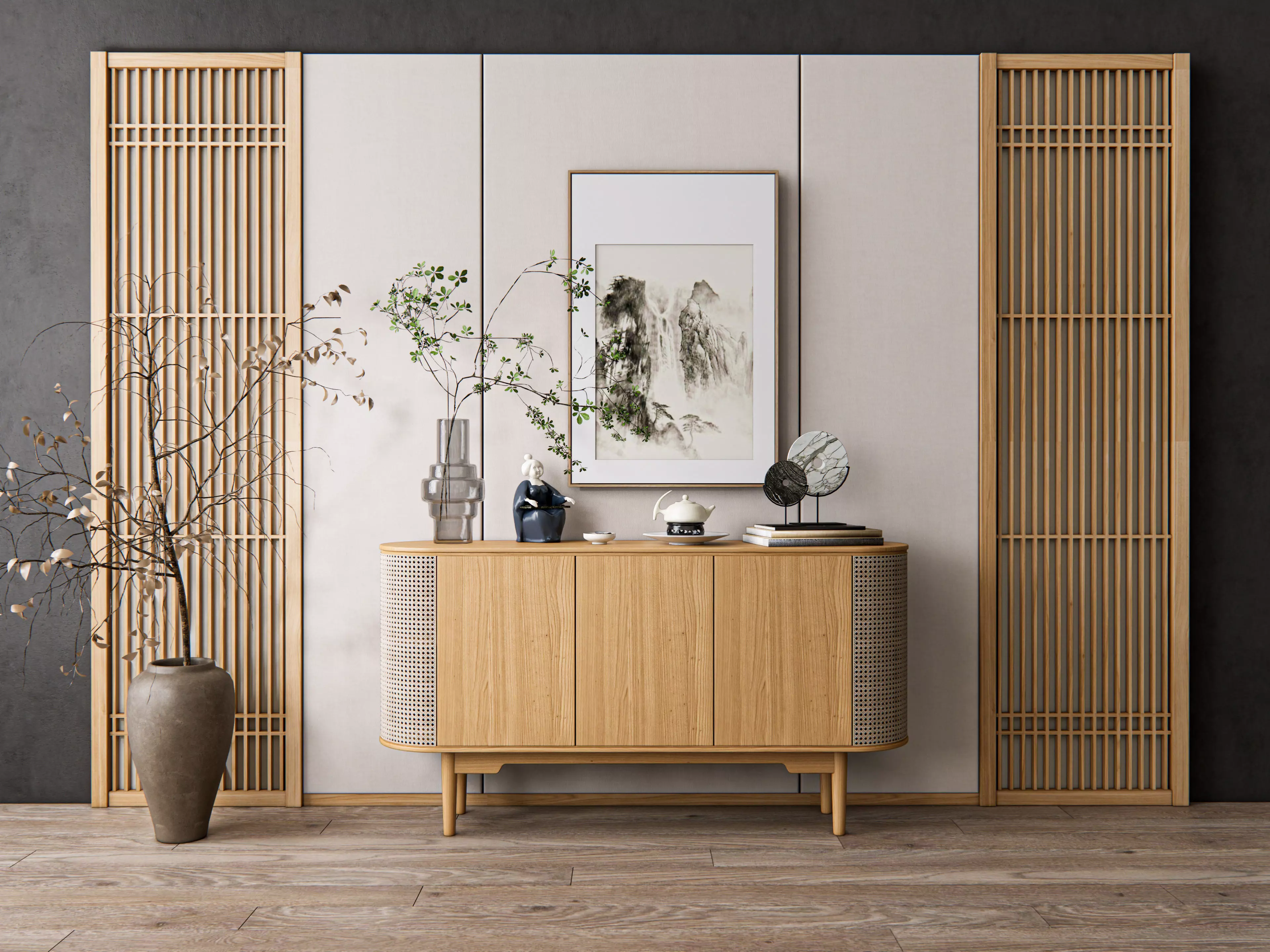 Sideboard with wall panel and flooring 17 3D model_0