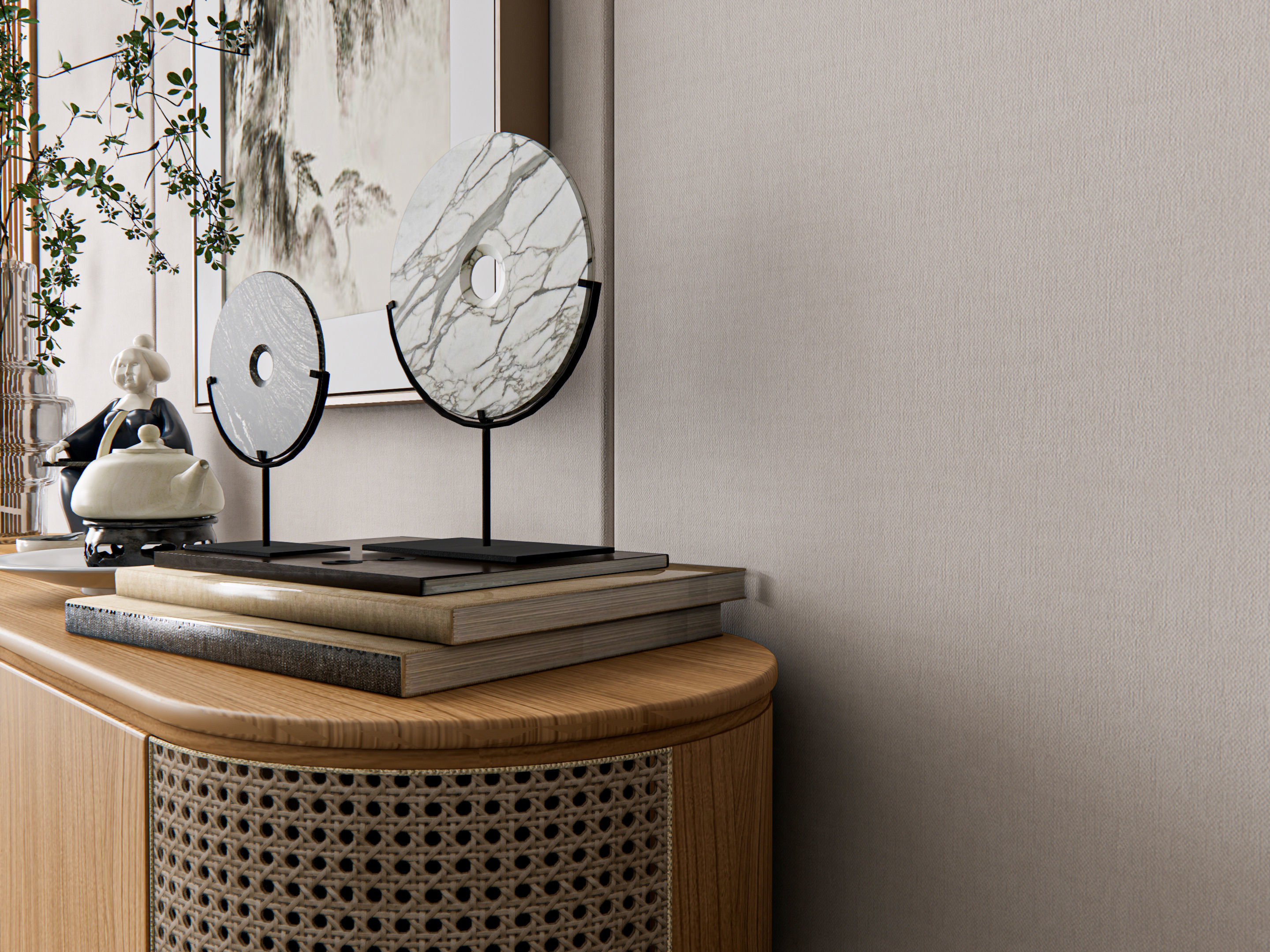 Sideboard with wall panel and flooring 17 3D model_8