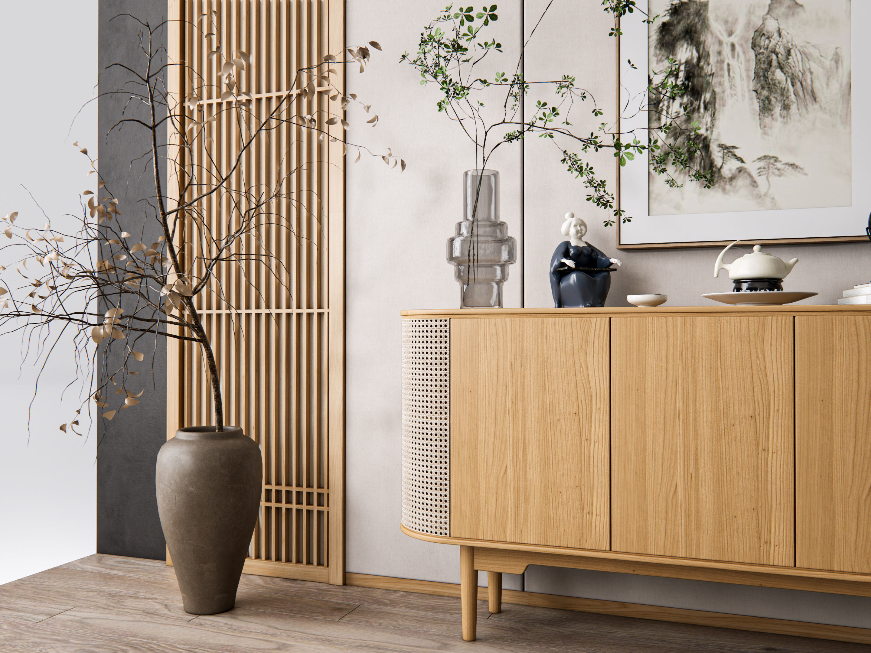 Sideboard with wall panel and flooring 17 3D model_7