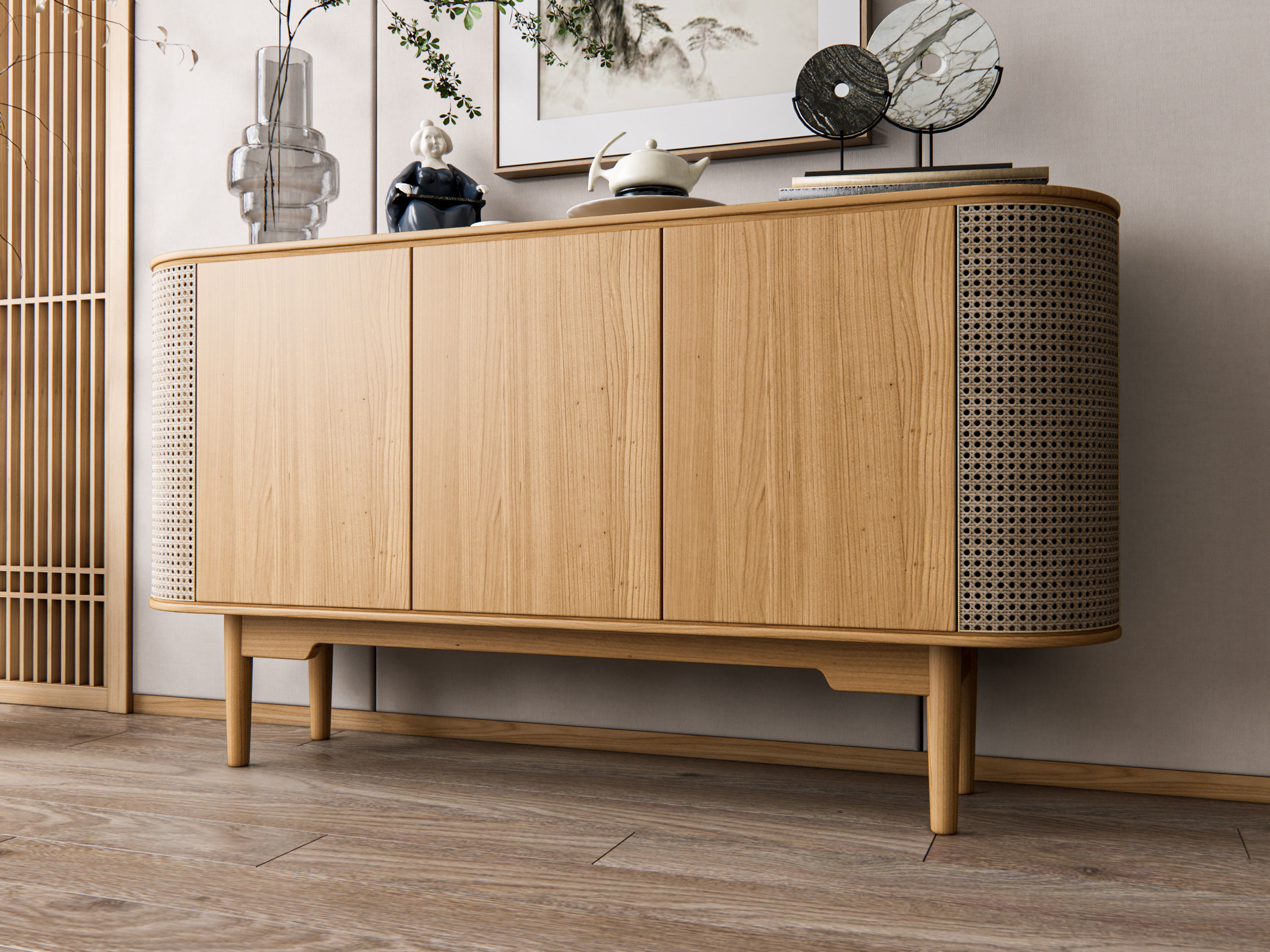 Sideboard with wall panel and flooring 17 3D model_5