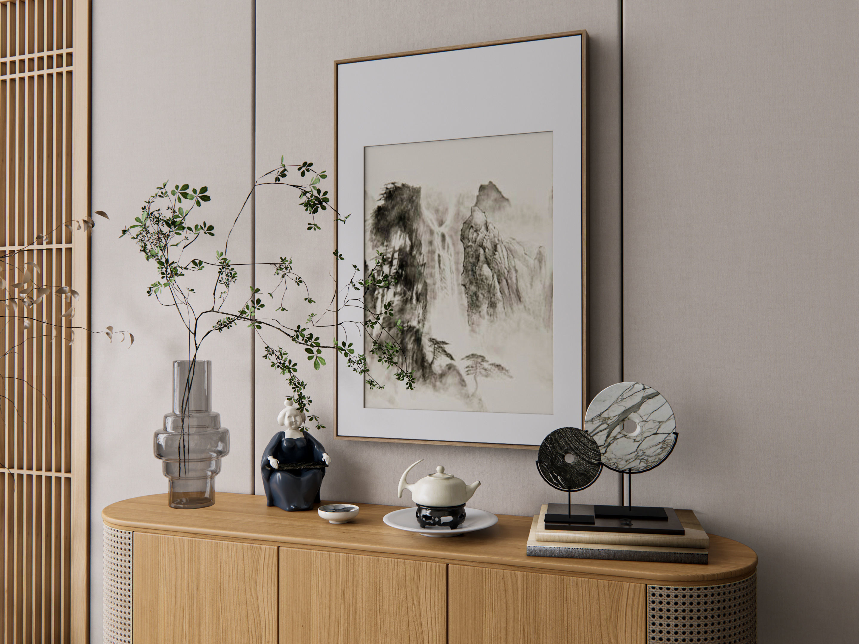 Sideboard with wall panel and flooring 17 3D model_6