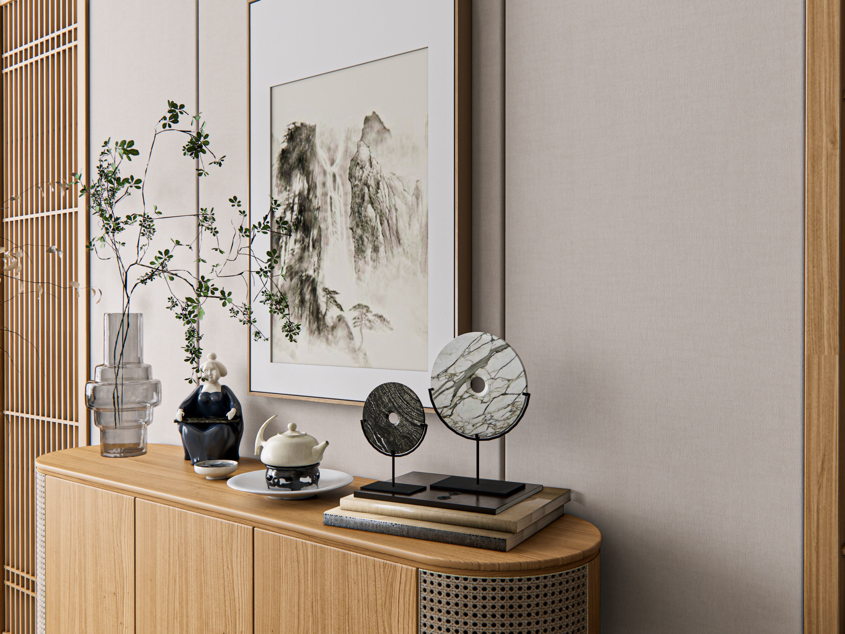 Sideboard with wall panel and flooring 17 3D model_4