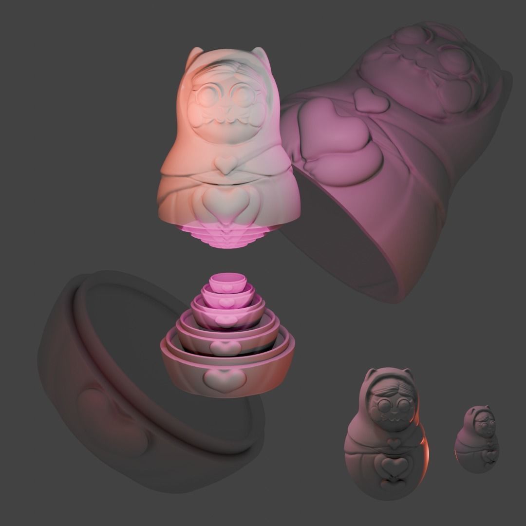 Catrioshka The Mama Cat Endless container 3D print model_7