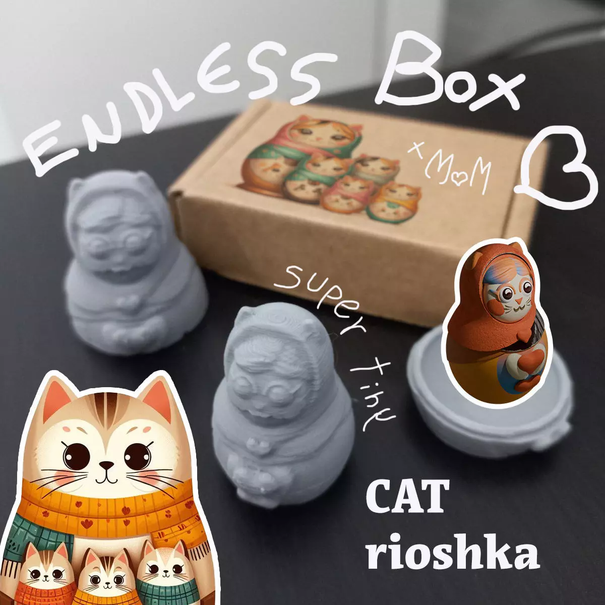 Catrioshka The Mama Cat Endless container 3D print model_0