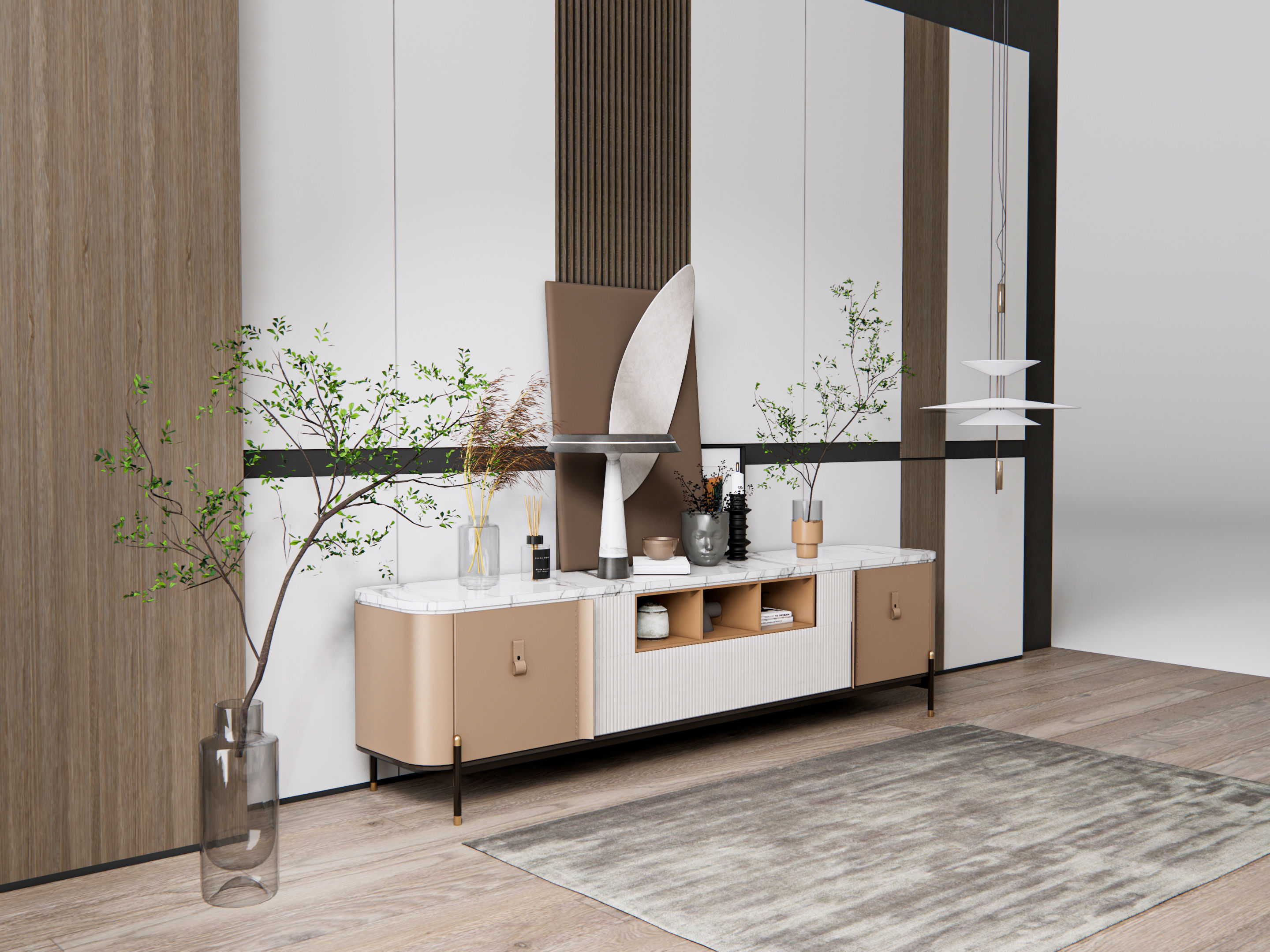 Sideboard with wall panel and flooring 18 3D model_3