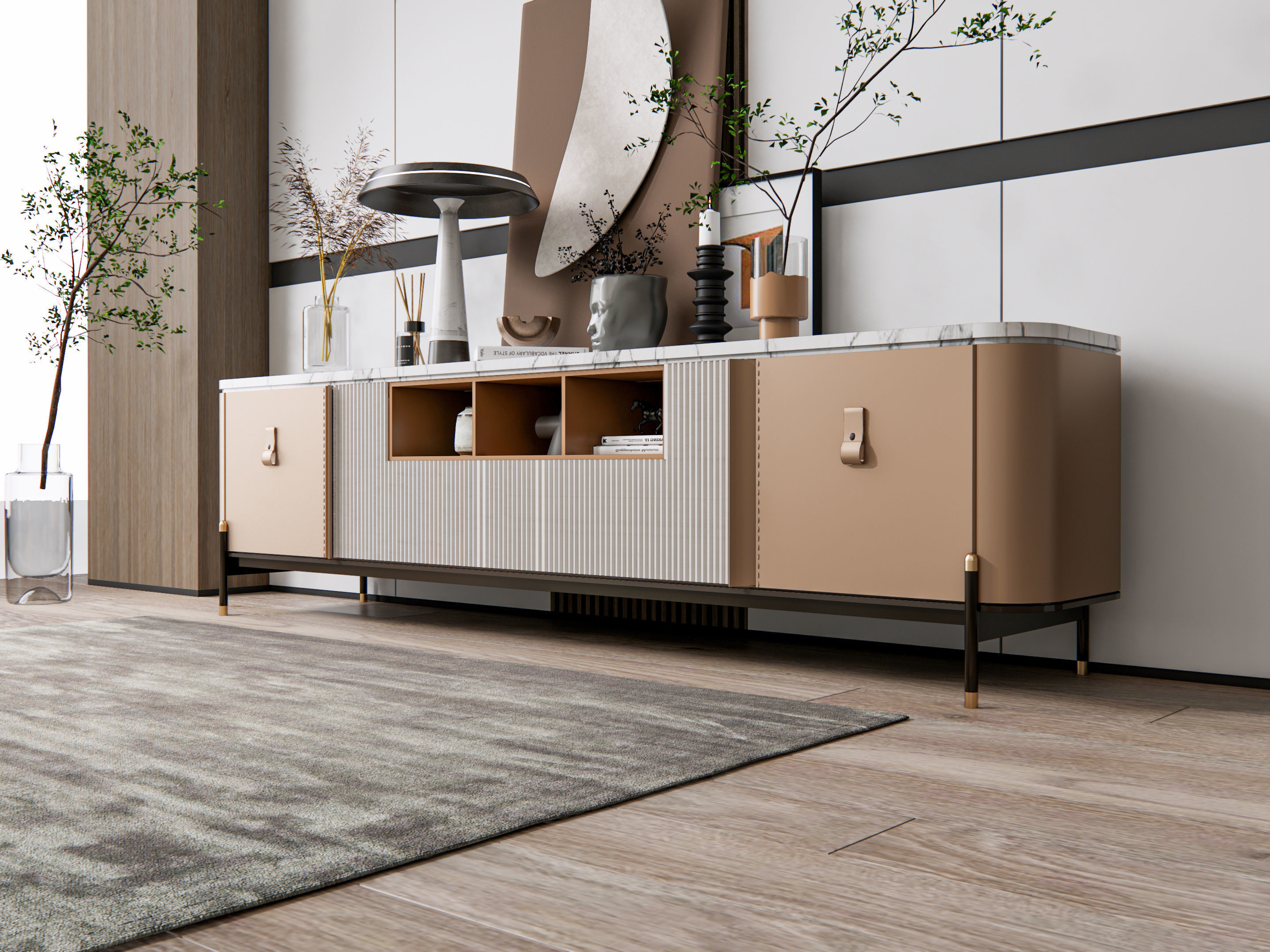 Sideboard with wall panel and flooring 18 3D model_7