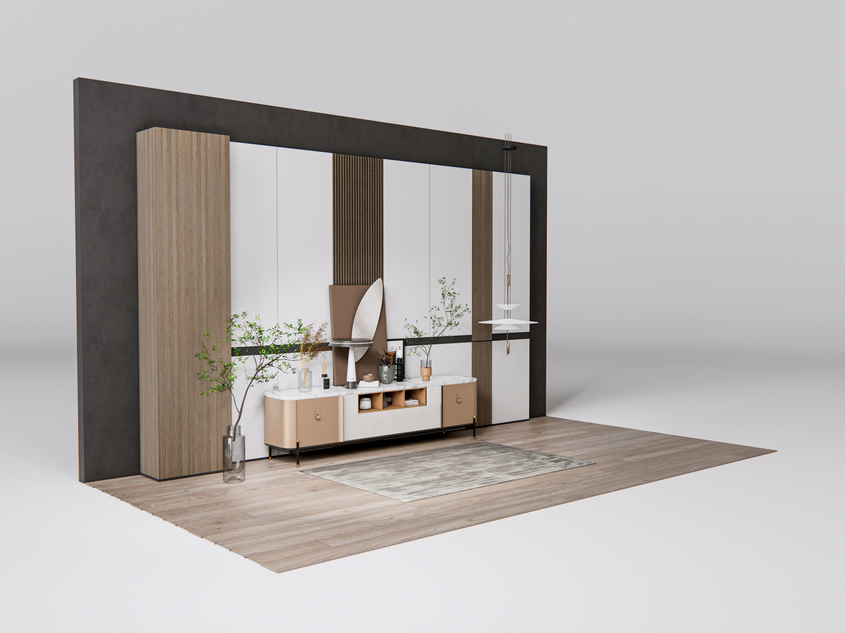 Sideboard with wall panel and flooring 18 3D model_2