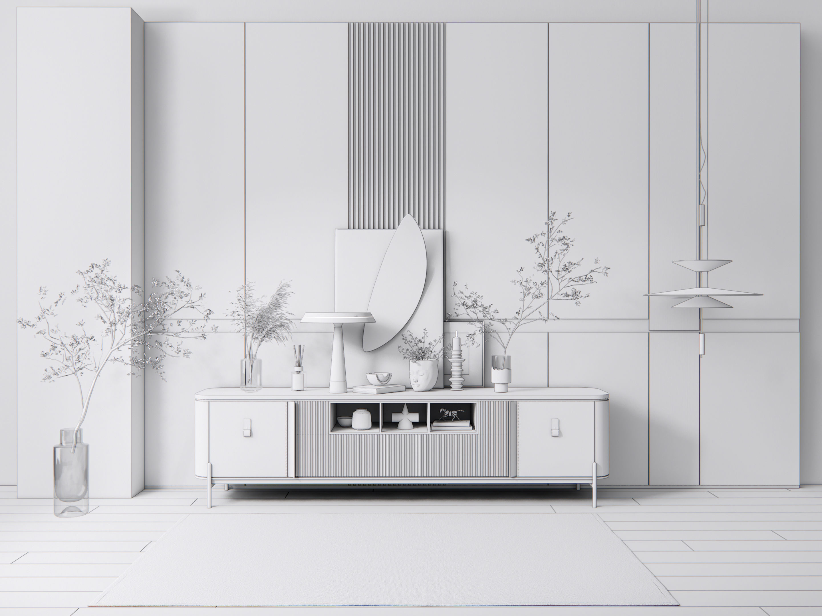 Sideboard with wall panel and flooring 18 3D model_18