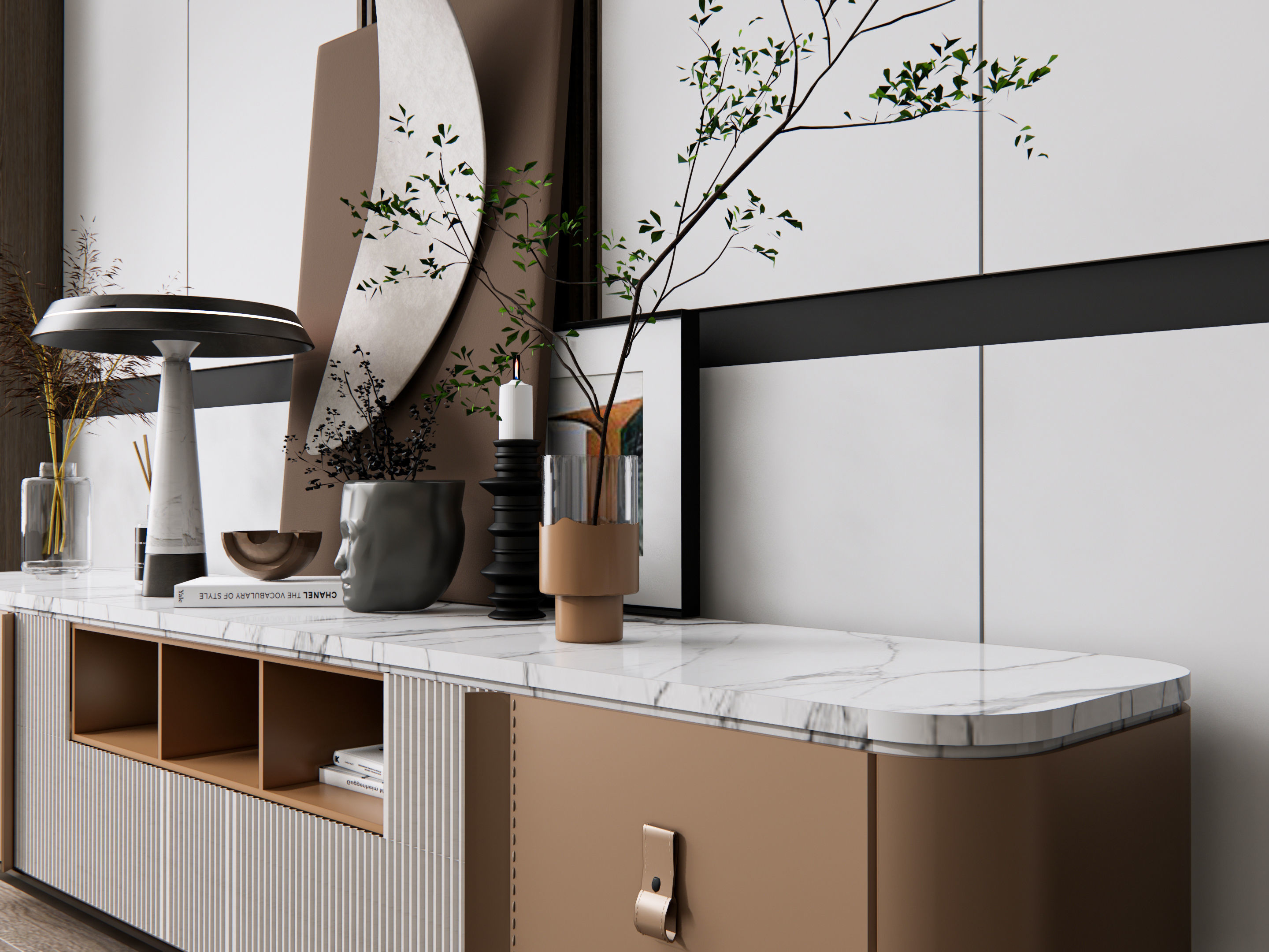 Sideboard with wall panel and flooring 18 3D model_9