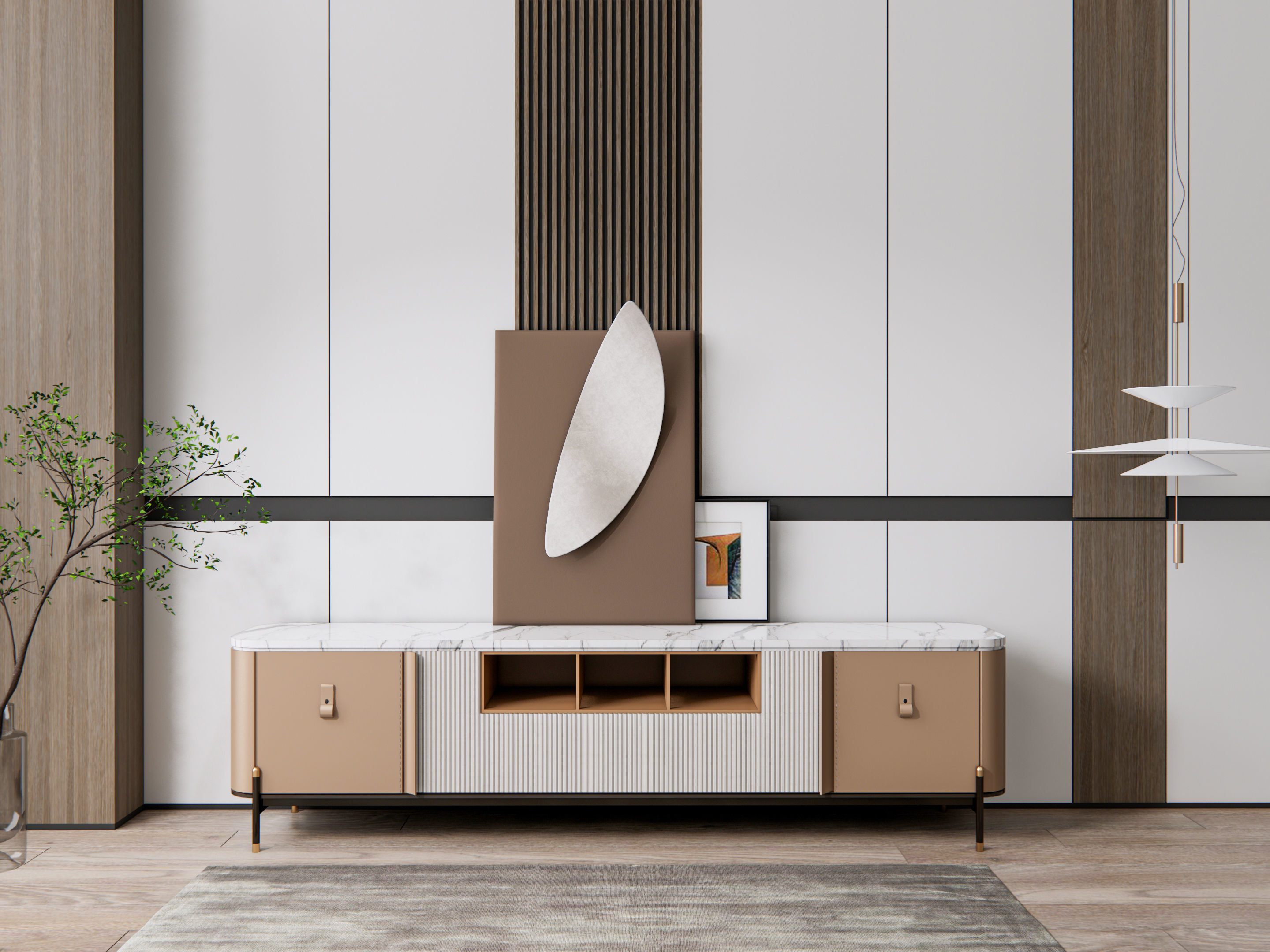 Sideboard with wall panel and flooring 18 3D model_14