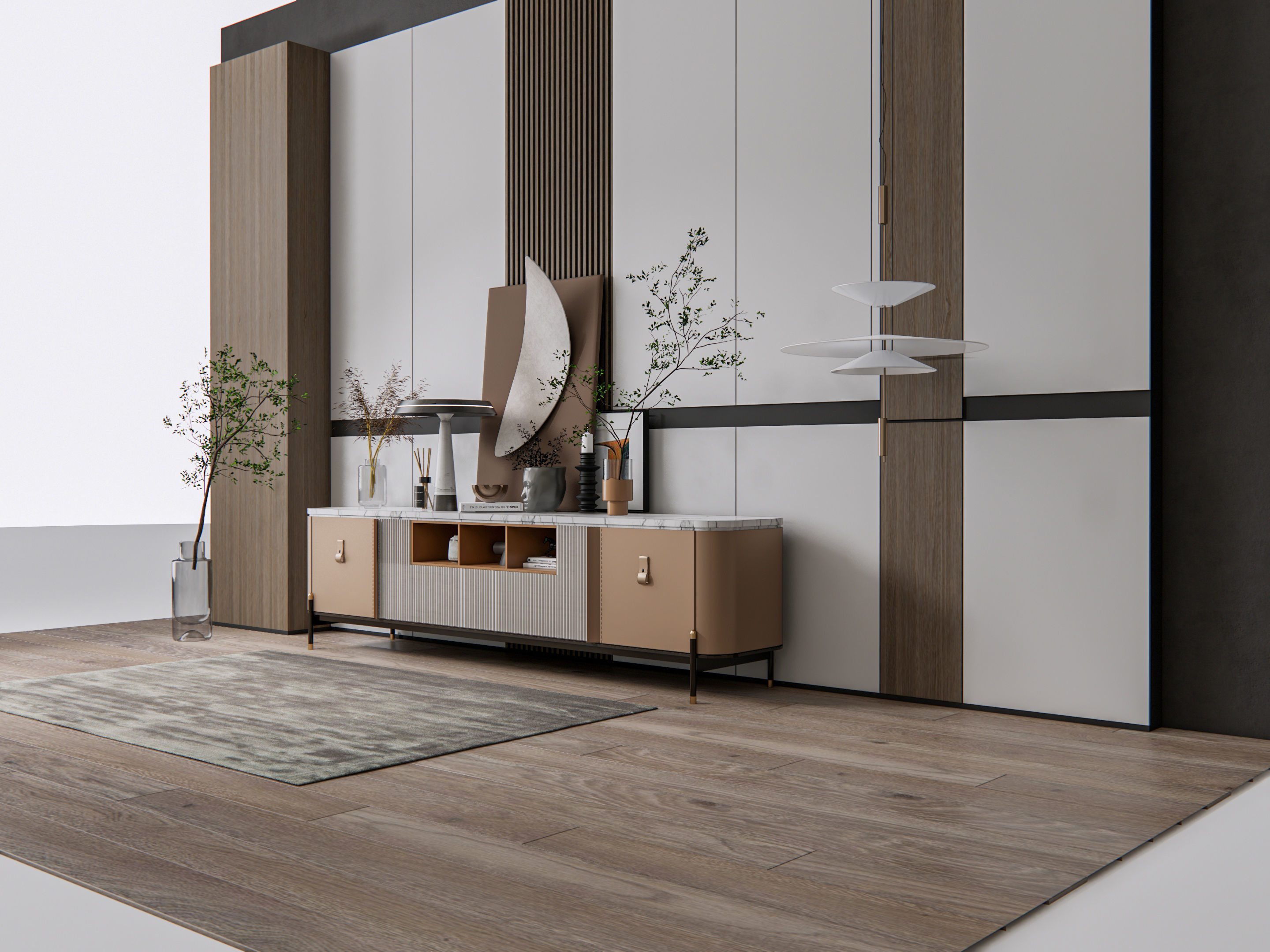 Sideboard with wall panel and flooring 18 3D model_6