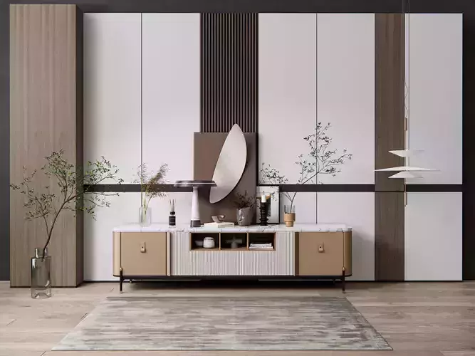 Sideboard with wall panel and flooring 18 3D model