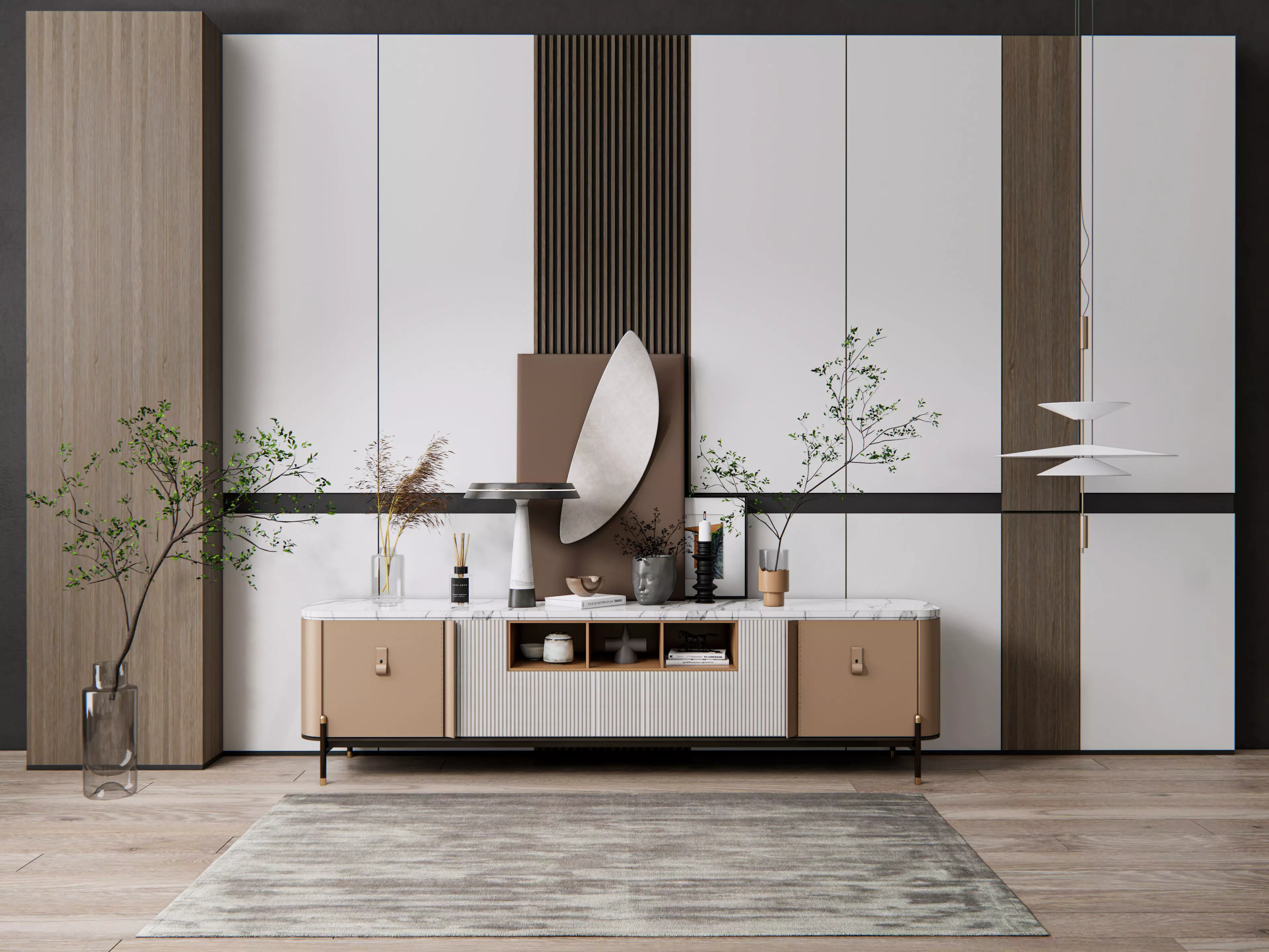 Sideboard with wall panel and flooring 18 3D model_0